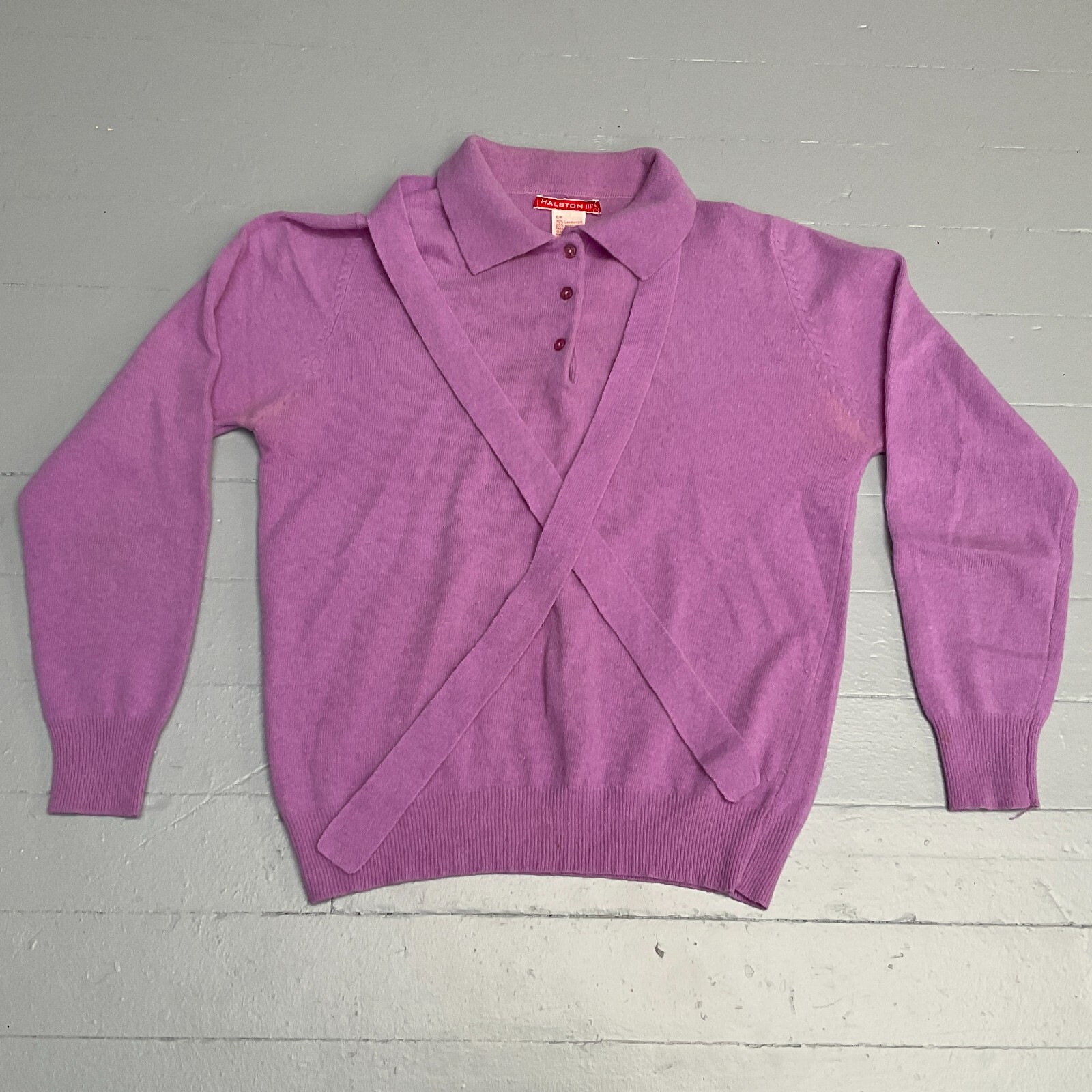 Vintage Halston III Sweater Lavendar Lambswool Angora Front Tie