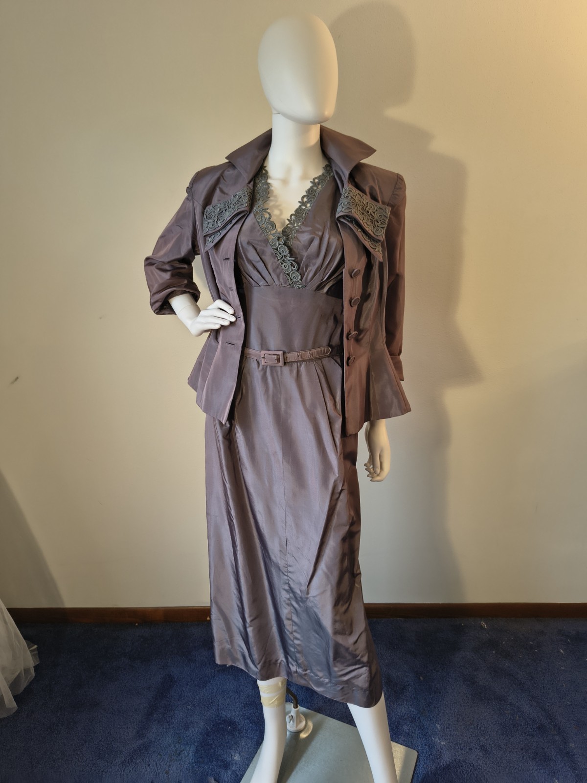 Vintage 50&rsquo;s Parness Feinstein 2pc Purple Sharkskin Taffeta Cocktail Dress