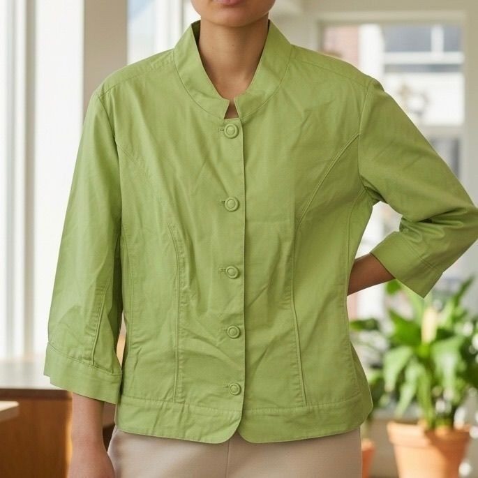 Vtg Blair Mandarin Collar Blazer Womens Large Lime Green Button Front Jacket