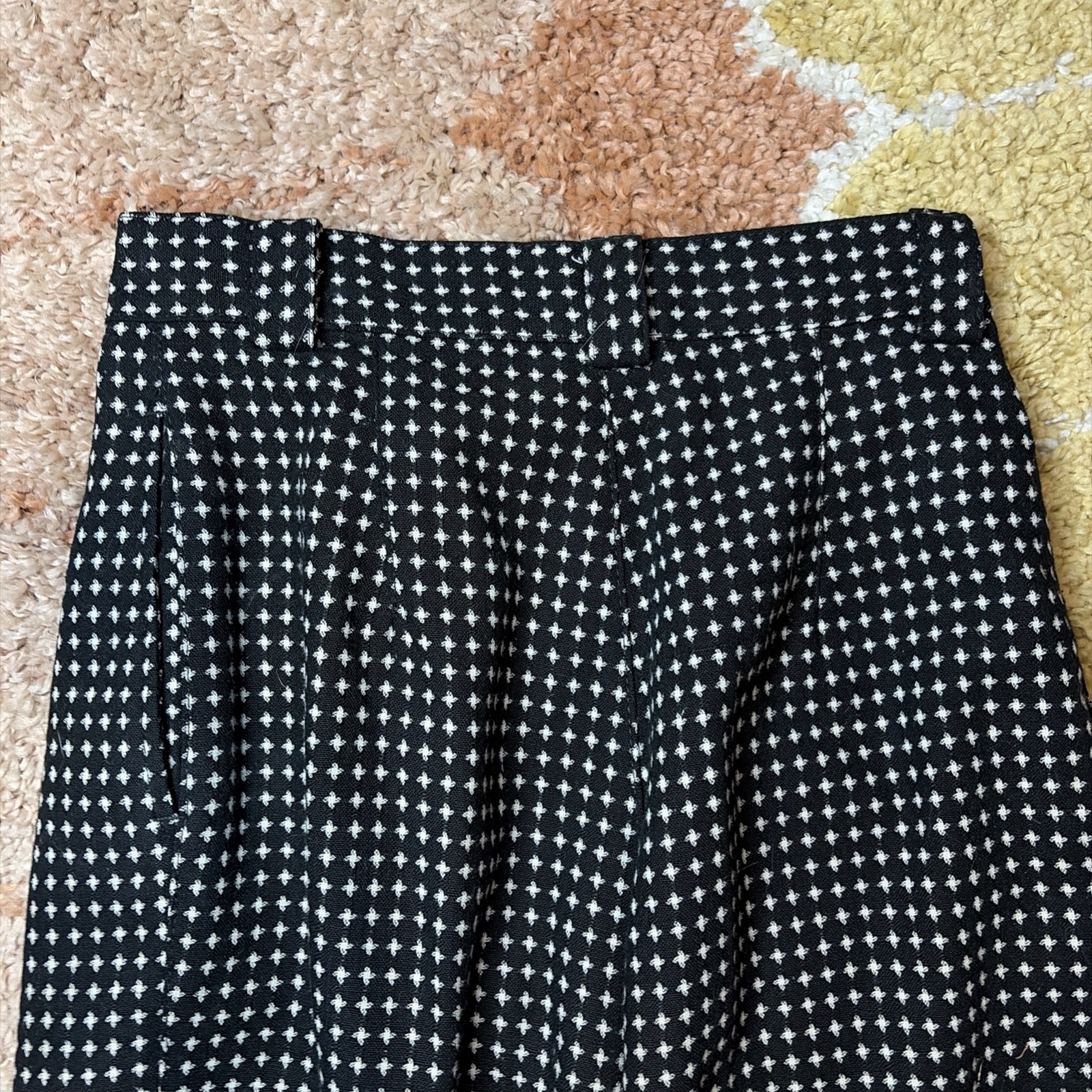 Vintage Benetton Patterned Wool High Waist Women’s Pants Black Pleated 26”