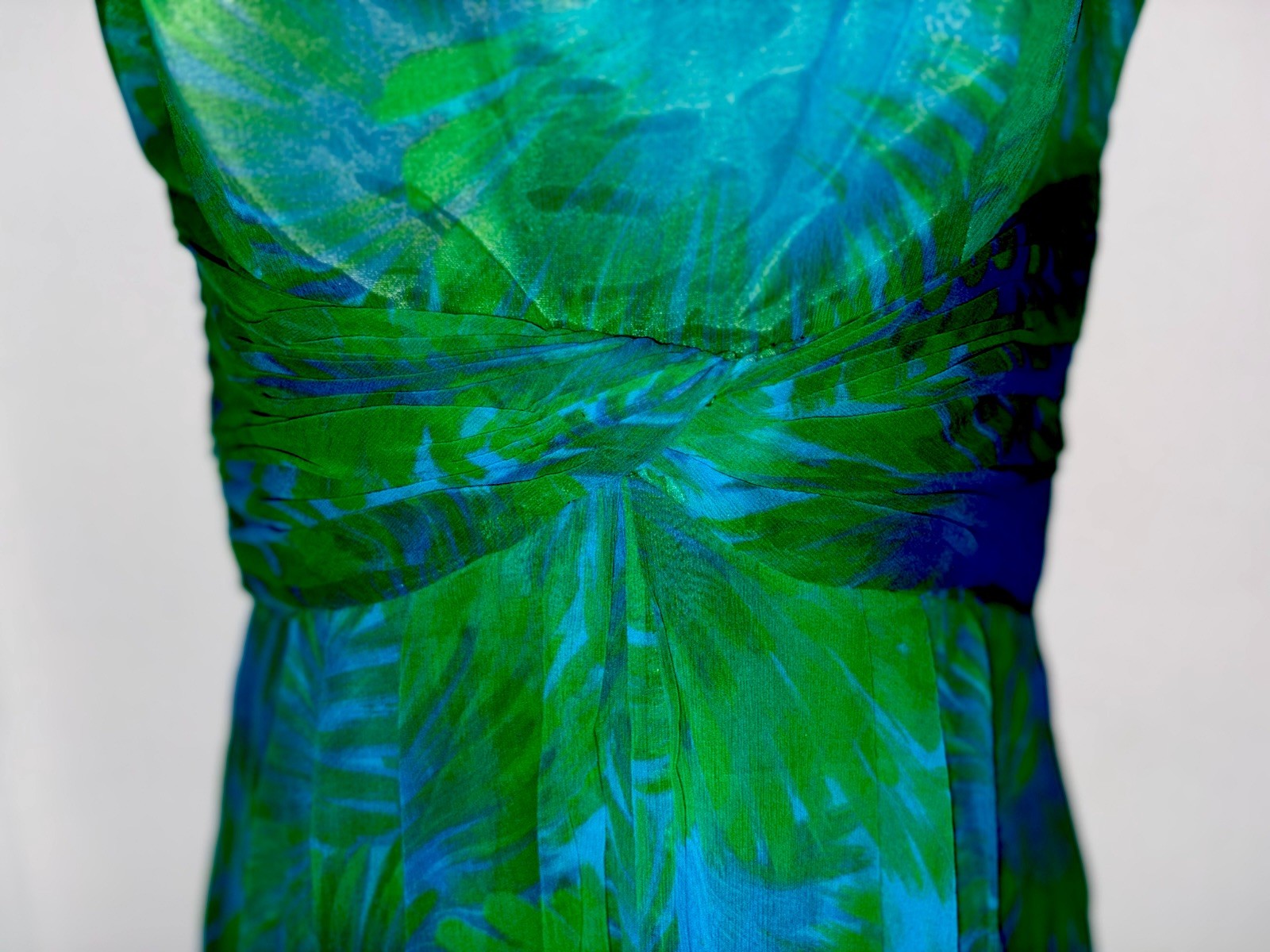 VTG 60s Custom Made Goddess Empire Bust Silk Chiffon Ruched Waist Maxi Dress S