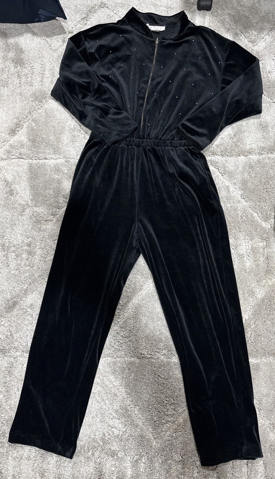 Vintage Black Velvet Jumpsuit With Metal Accents Sue Brett Sz 16