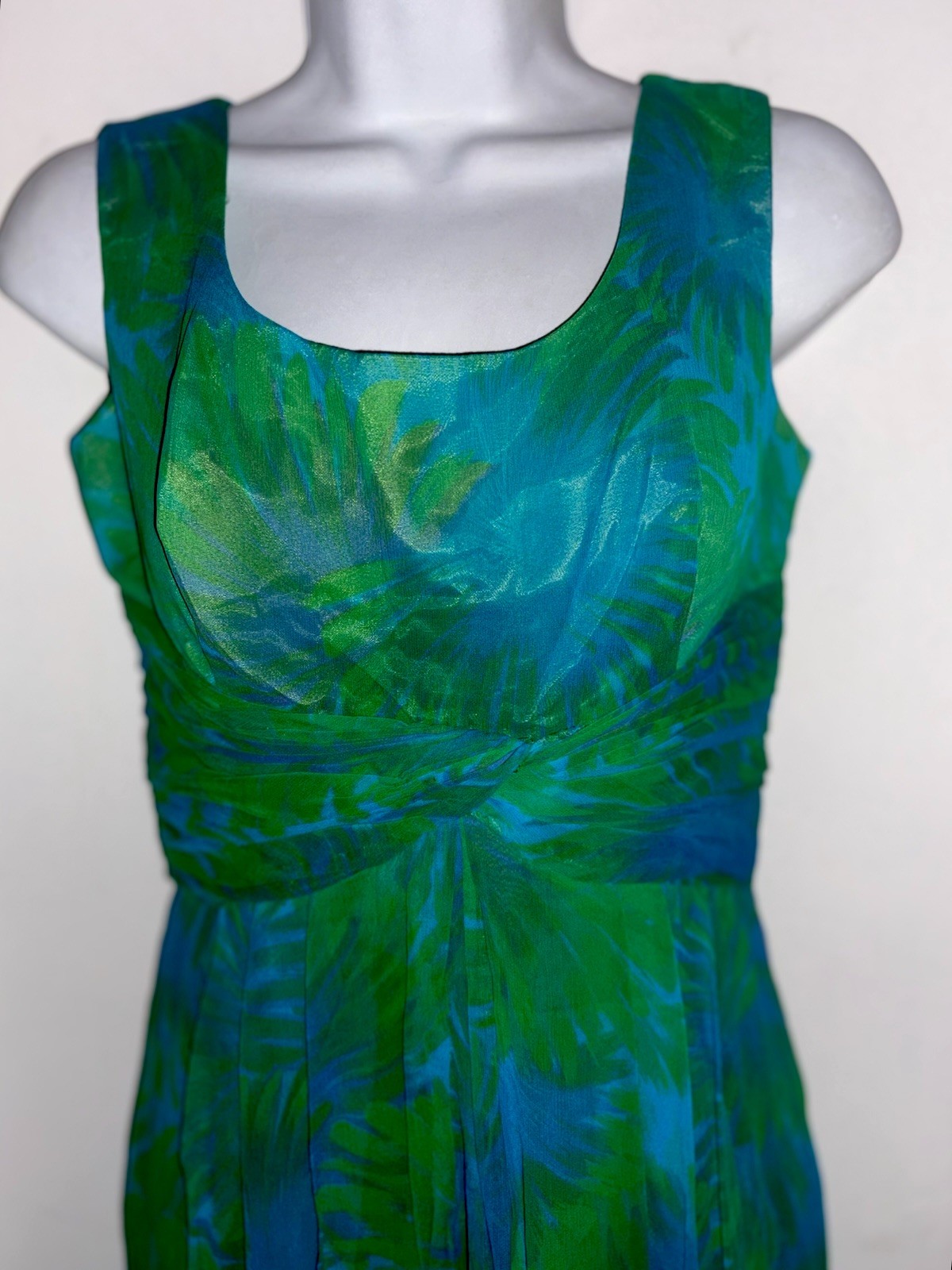 VTG 60s Custom Made Goddess Empire Bust Silk Chiffon Ruched Waist Maxi Dress S