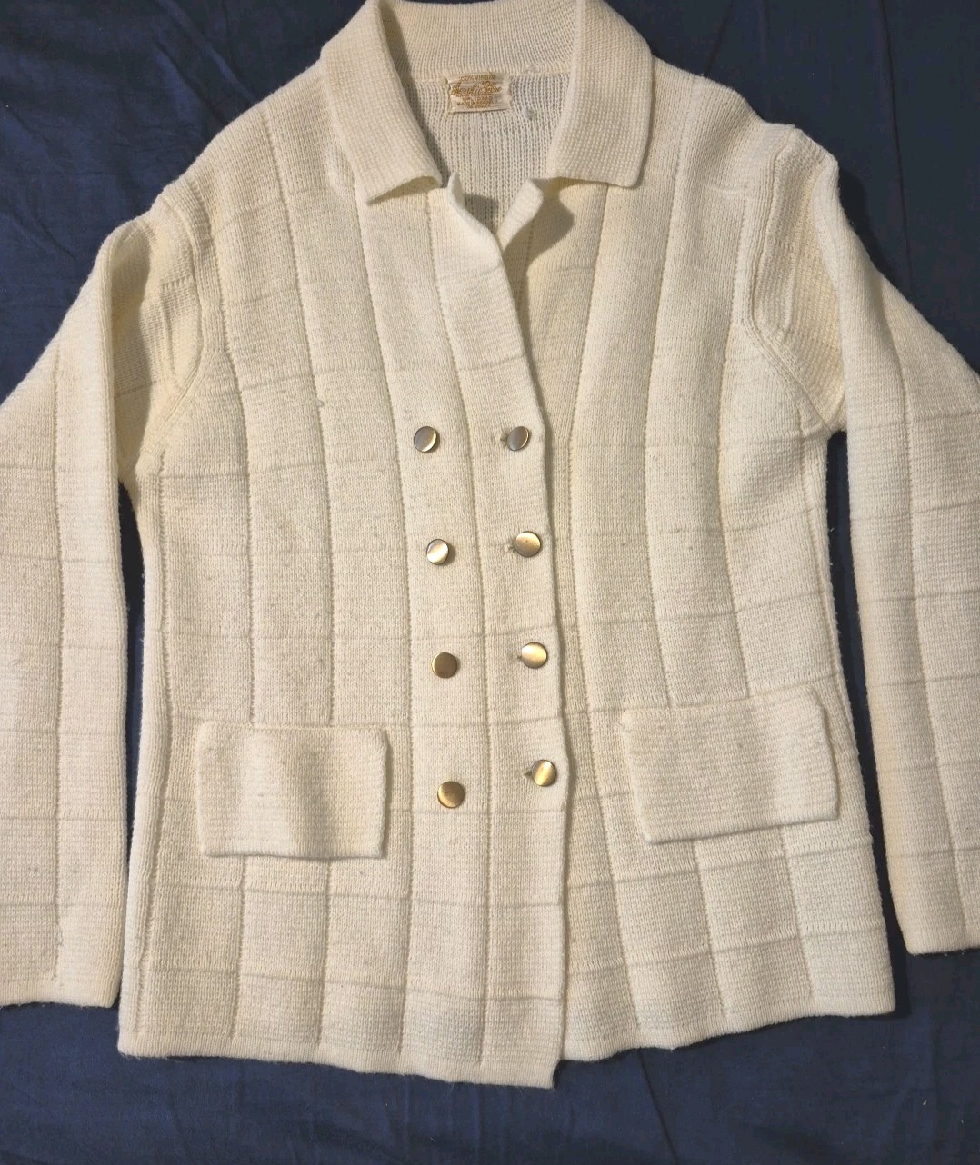 Mid Century Modern Ribbed Knit Buttondown Vintage Sweater Virgin Wool Med/Lg