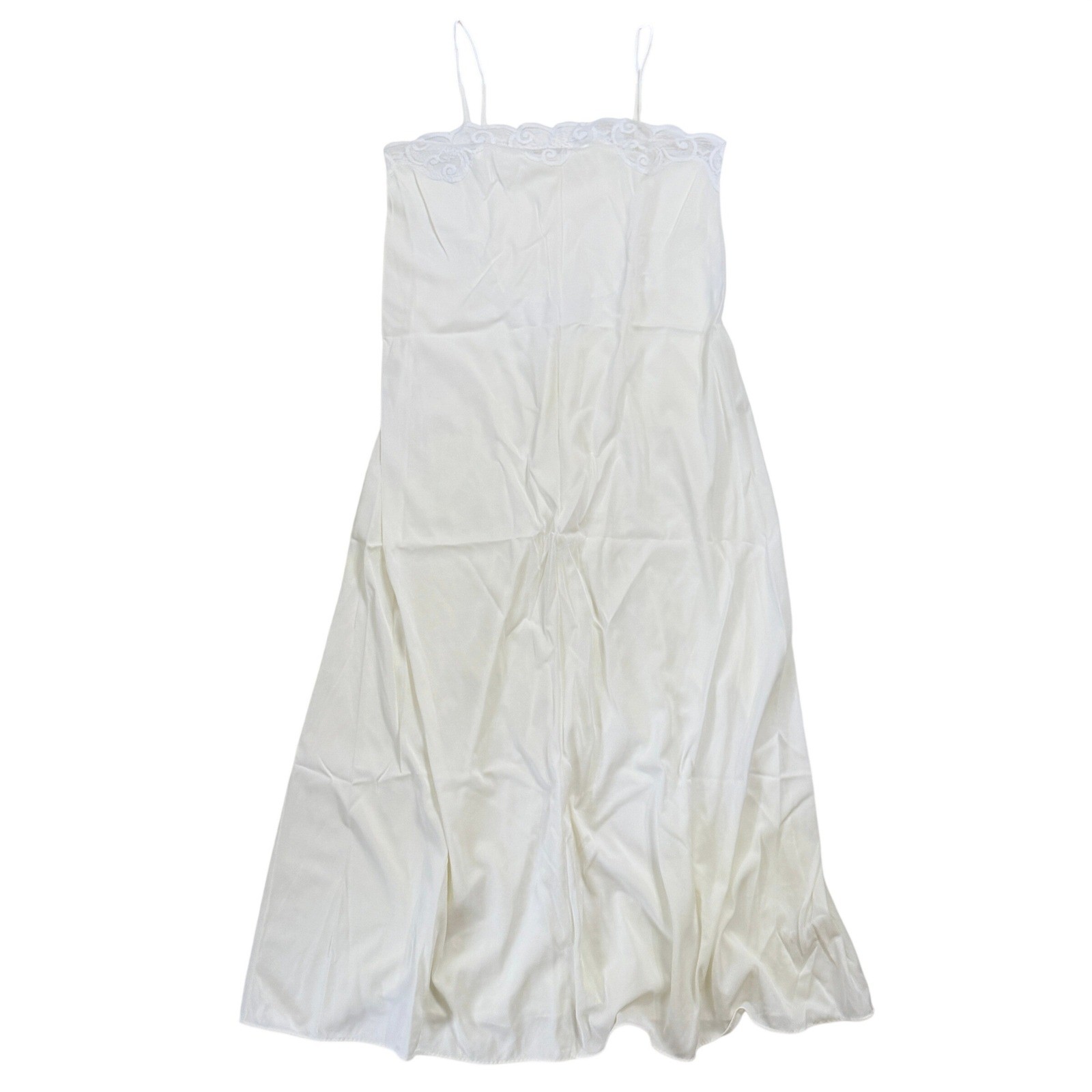 Vintage Miss Elaine Bridal Nightgown Women Cream Lace Trim Spaghetti Strap Large