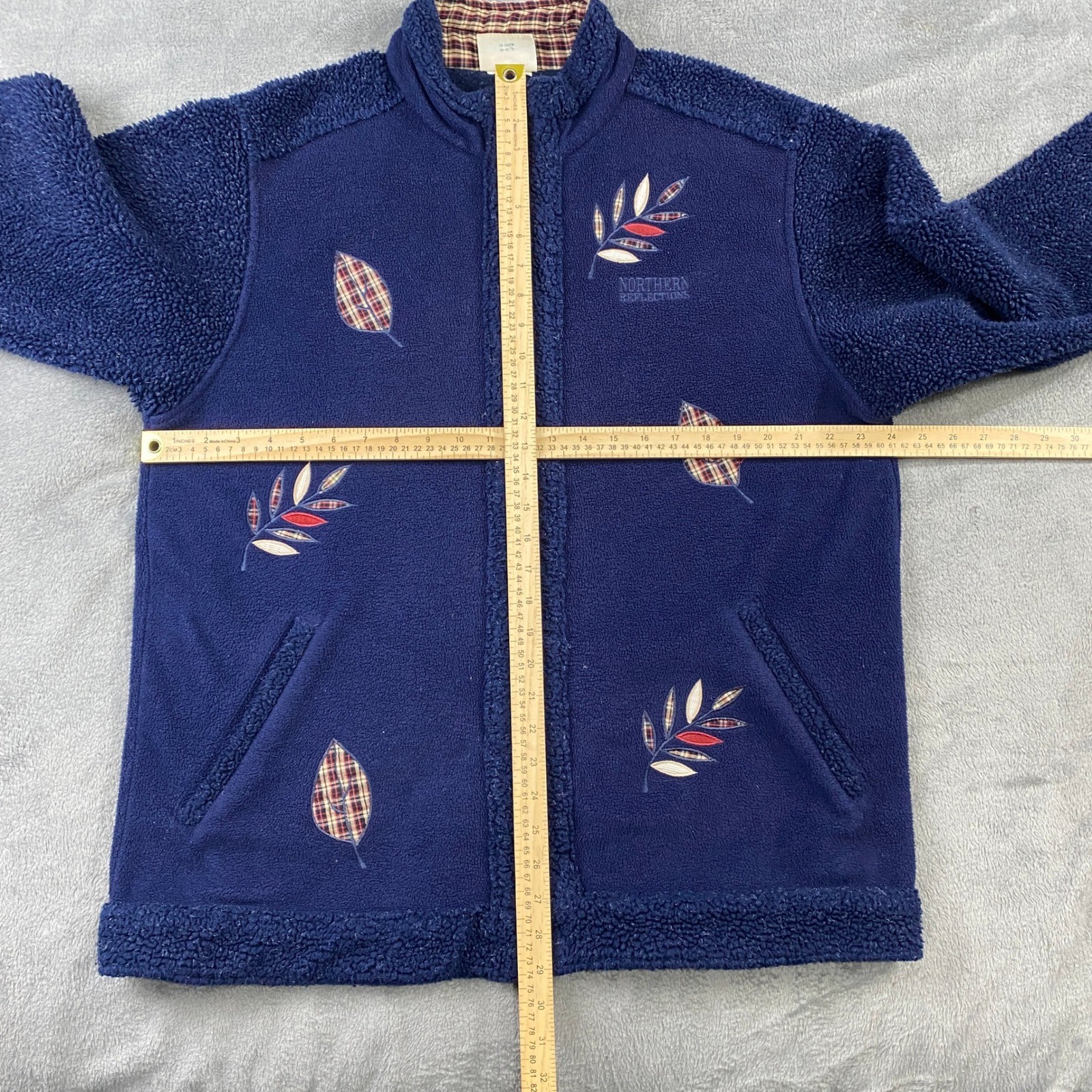 VTG Northern Reflections Fleece Jacket Cabincore Navy Leaf Embroidery Full Zip