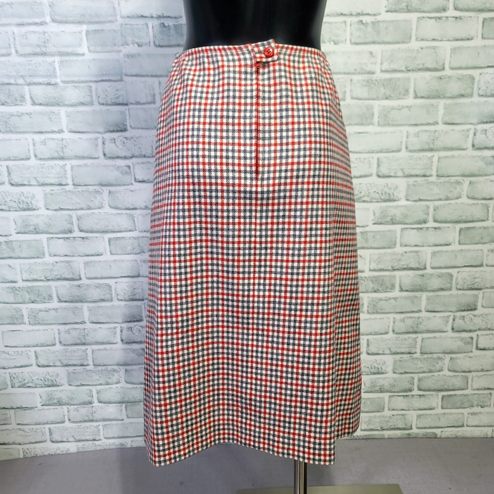 Vintage 70s Pendleton Womens S Red Ivory Blue Plaid Wool Aline Straight Skirt