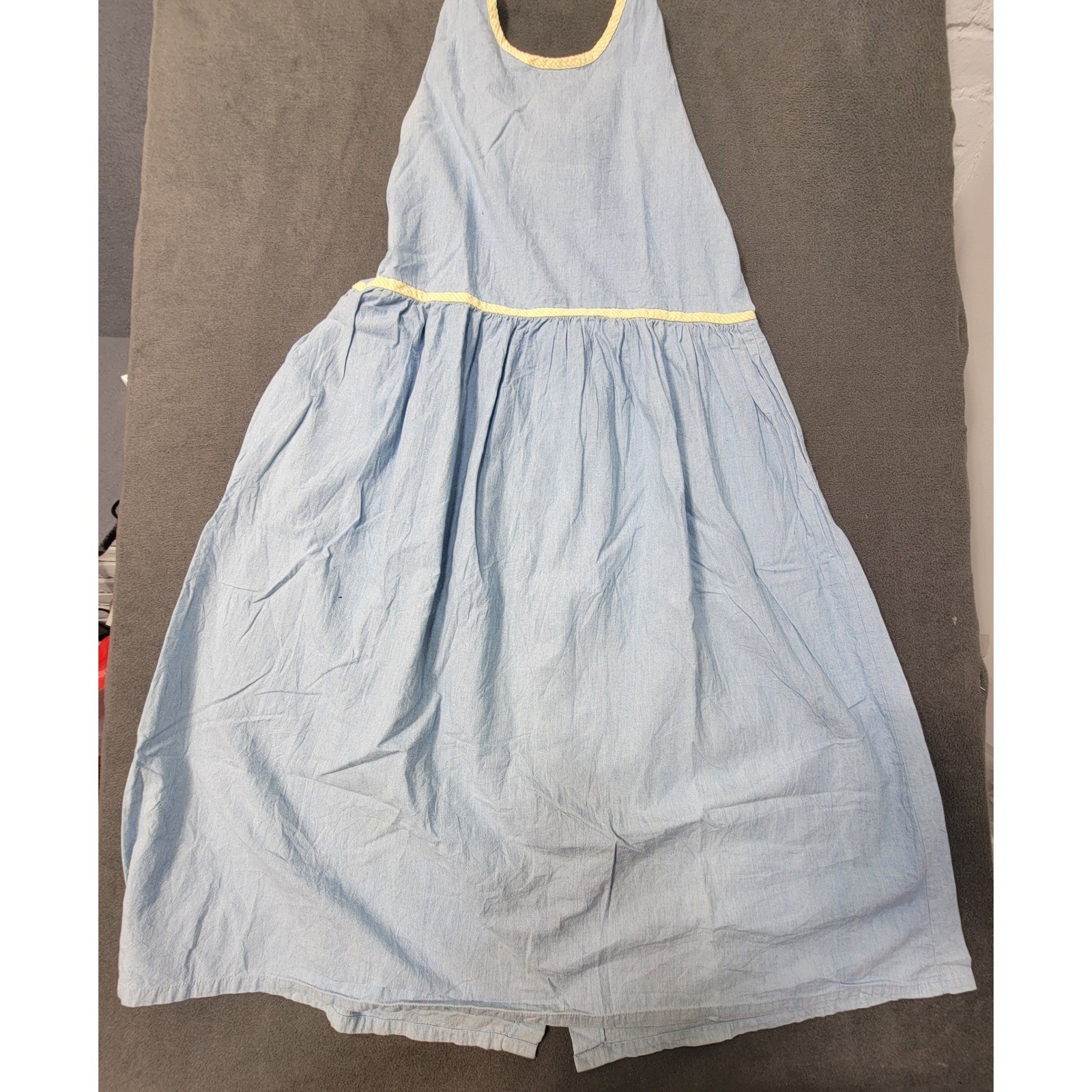 Vintage Eagle&rsquo;s Eye Blue Chambray Dress Yellow Gingham Trim Novelty Button Med