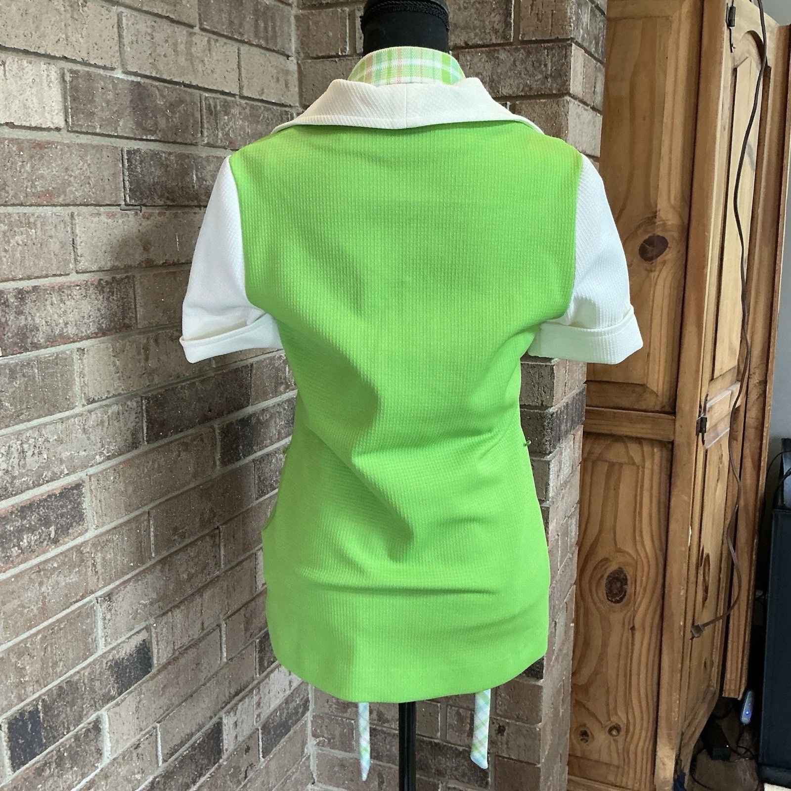 70s VINTAGE James Kenrob Dalton Lime Plaid 3-Pc Top Vest Pants Set Size S #28D8