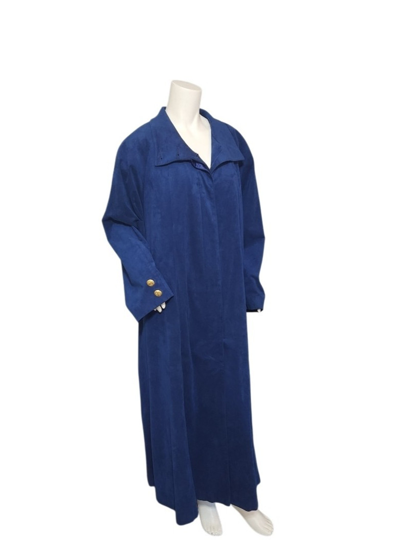 Vtg Count Romi Ltd Ultra Suede Long Blue Trench Coat Women&rsquo;s 52&Prime; bust (8 sz tag)