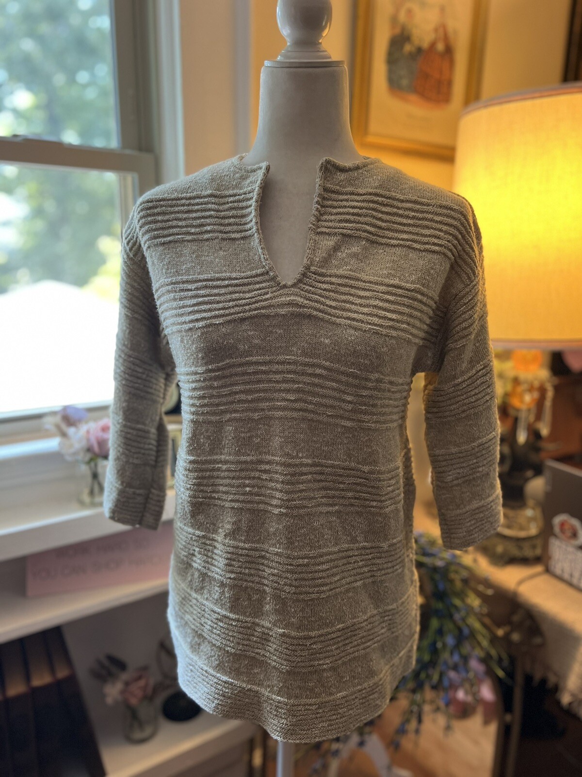 Vintage Beldoch Oatmeal Cream Minimalist Pullover Knit Sweater Size Small