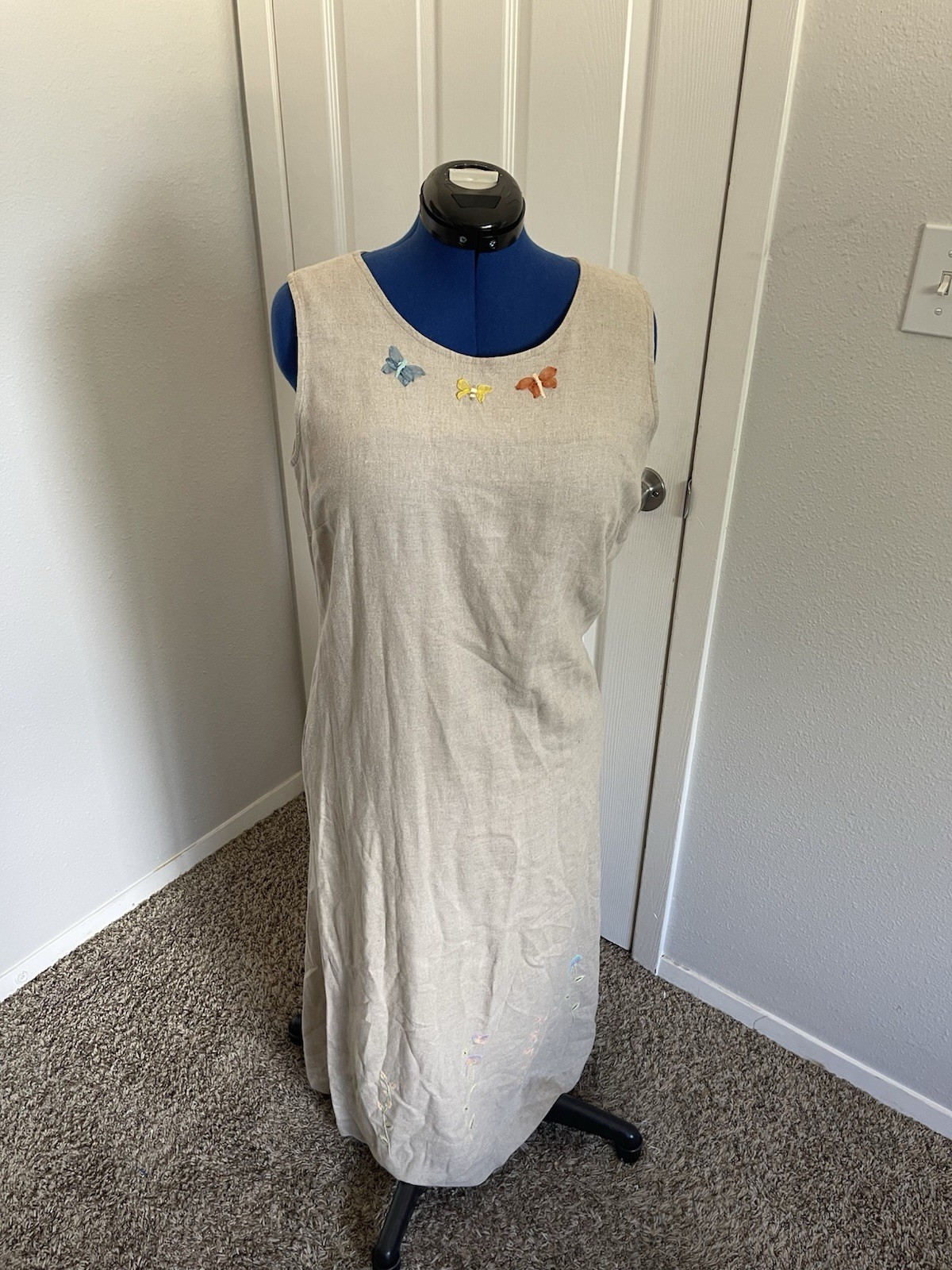 1990s/2000s Christopher and Banks Cardigan and Dress Embroidered Flowers, Bugs