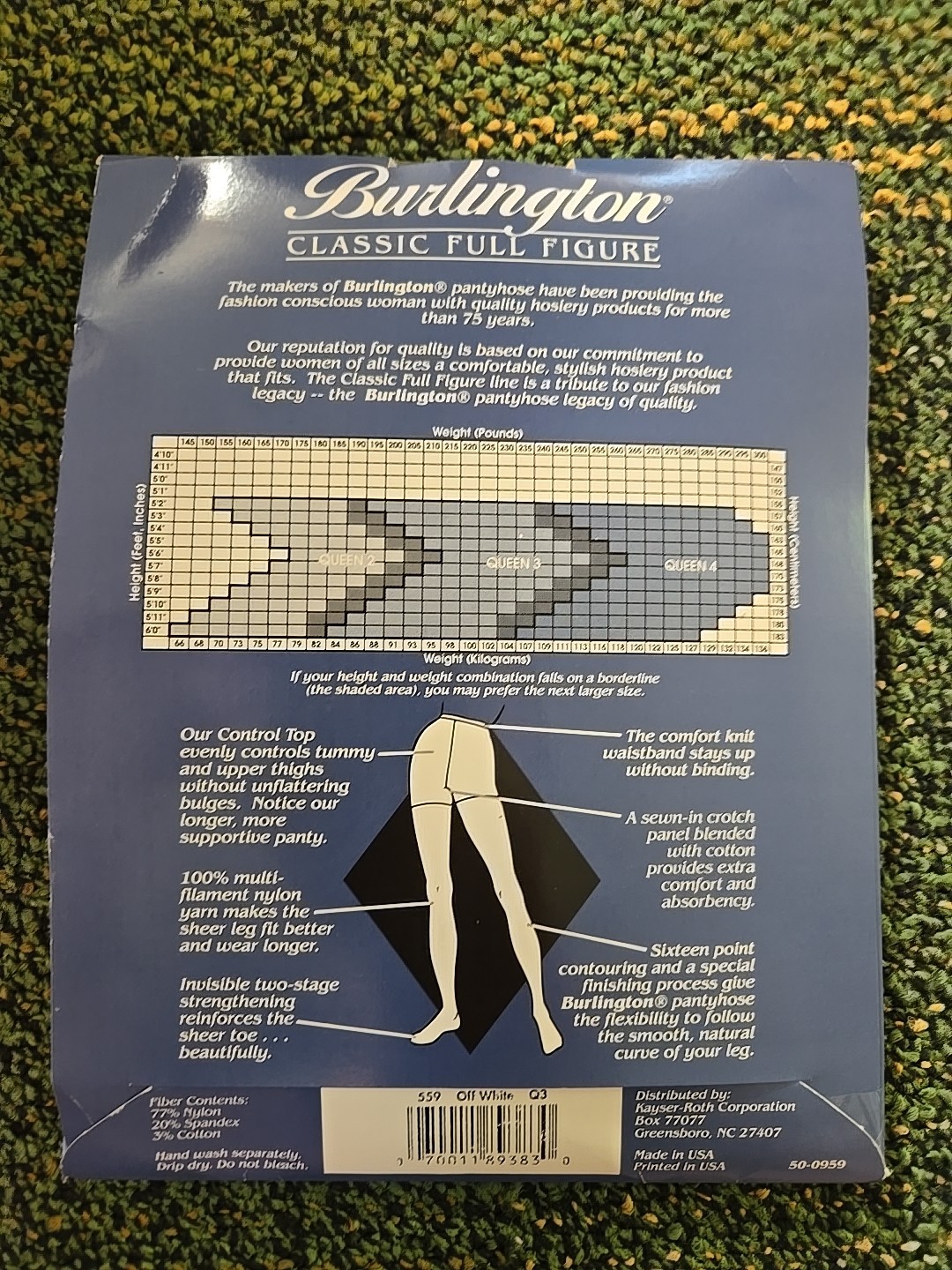 Burlington Classic Full Figure Queen 3 Off White Sheer Pantyhose