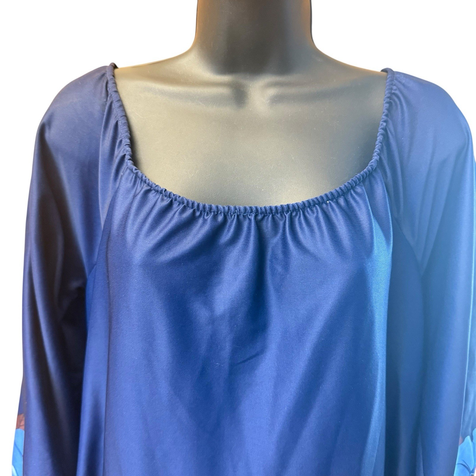 Vtg Sears At Home Wear Caftan House Dress M Mumu Muumu Blue Floral Maxi Lounger