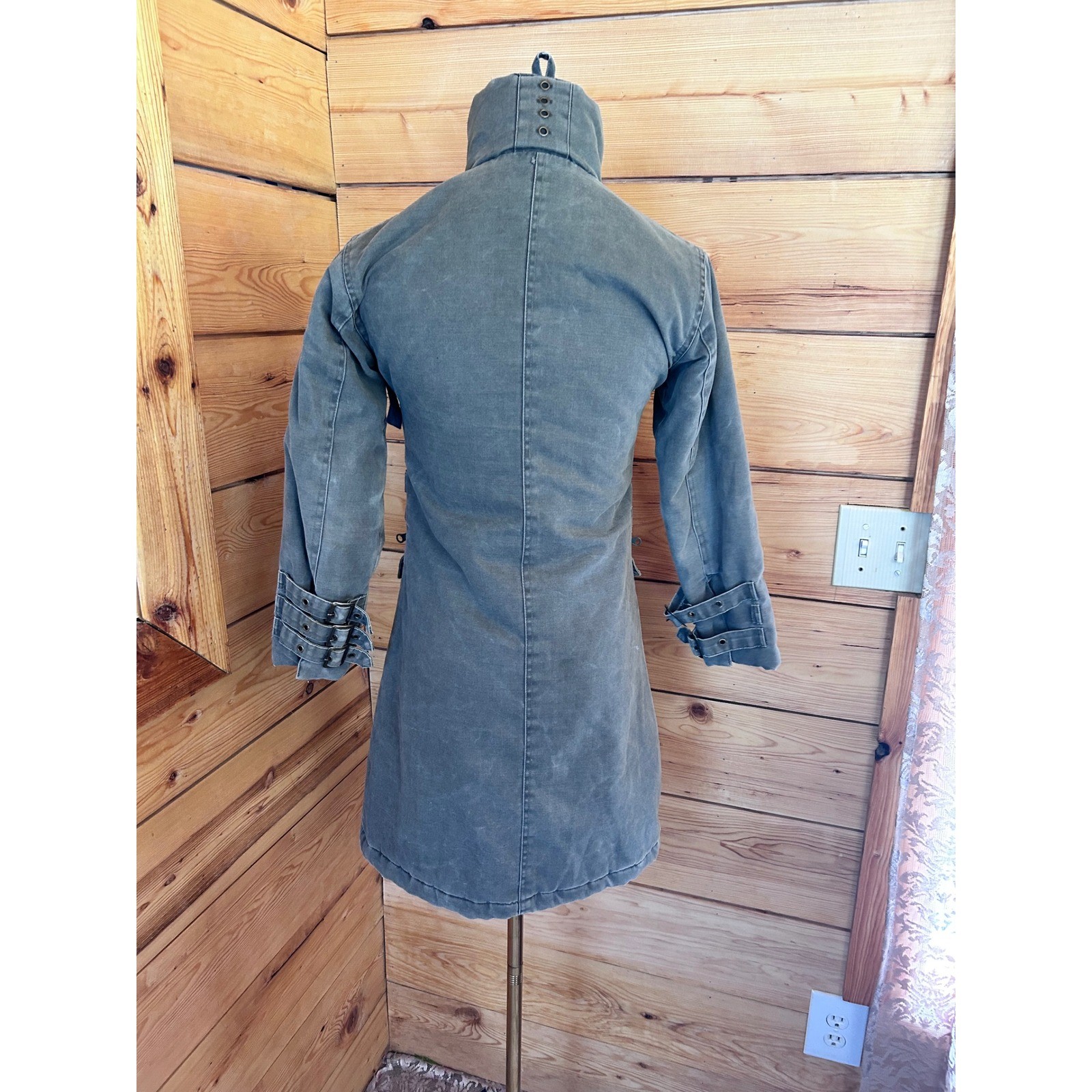 Vintage Tactical Trench Coat Womens Medium Green Buckle Utility Cargo Archive
