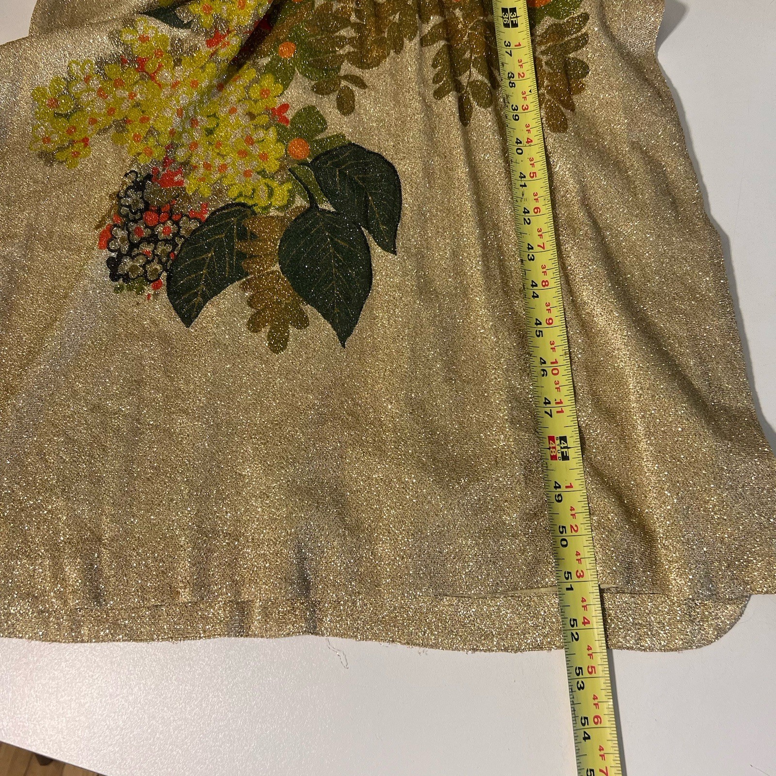 Vintage 70s? Maxi Dress Womens S Metallic Gold Floral Asian Inspired Party