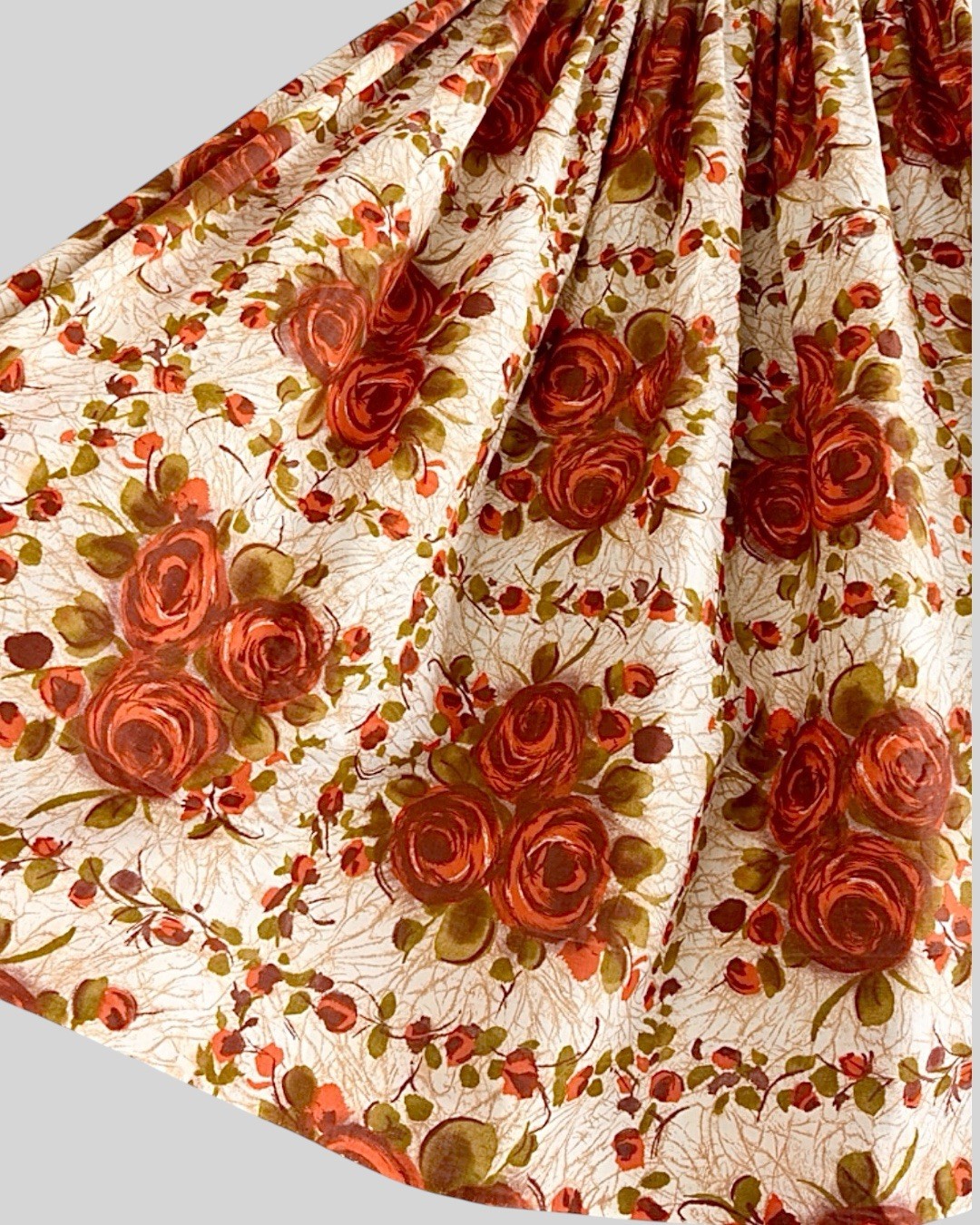 1950s 1960s Rose Print Cotton Sundress Floral Novelty Roses Bouquet Pinup Dress