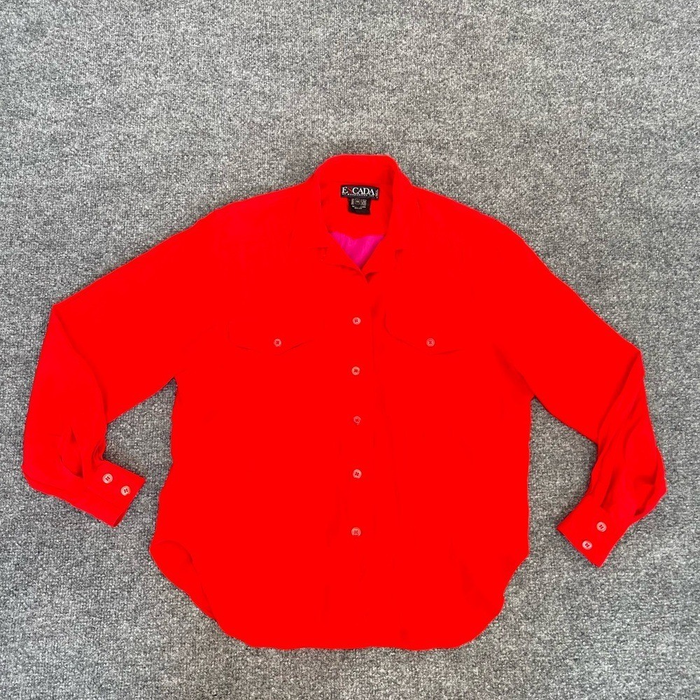 ESCADA 1980s Vintage 100% Color Block Shirt Button Up Long Sleeve Size 36