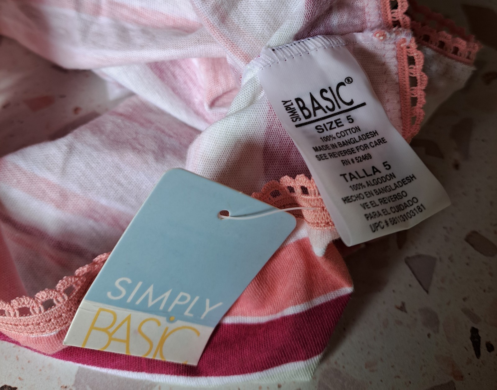 NWT Vtg Y2K Simply Basic High Cut Brief Panty Size 5 Taupe Stripe 100% Cotton