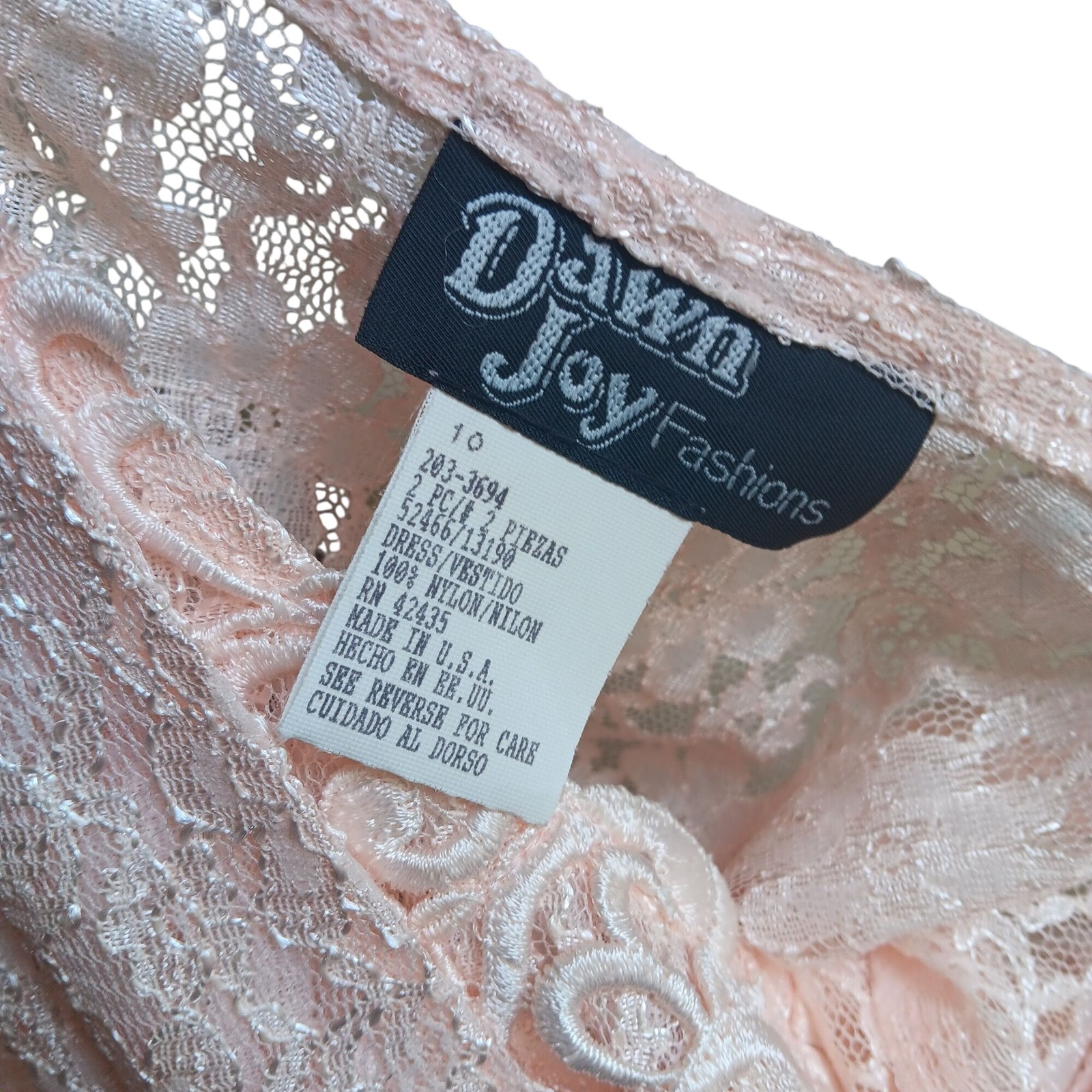 True Vintage Dress 10 Dawn Joy Fashions Chantilly Lace Pink Padded Shoulders