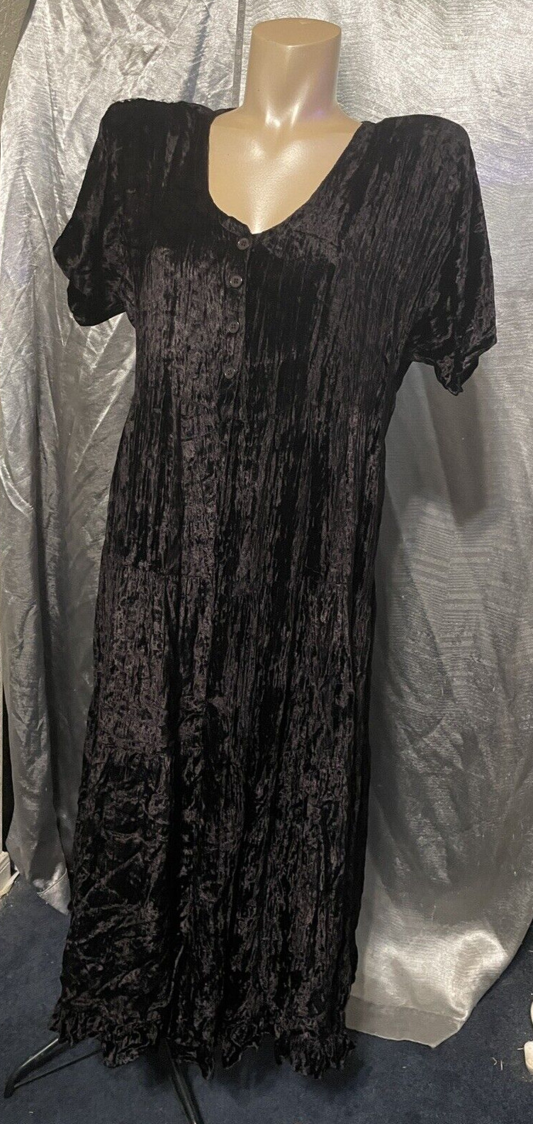 Vtg 90s Nostalgia Black Velvet Button Down Goth Midi Dress Whimisogth Sz Small