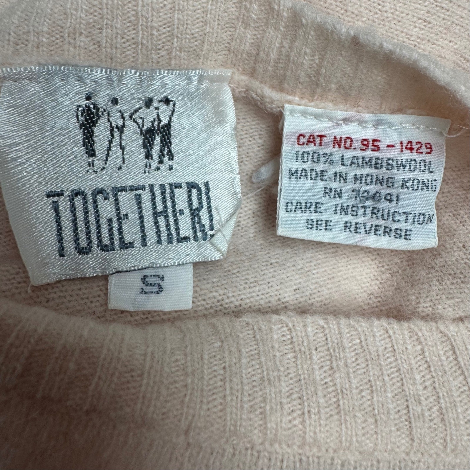 Together! Vintage Pink 100% Lambswool Floral Rose Intarsia Sweater Womans Small