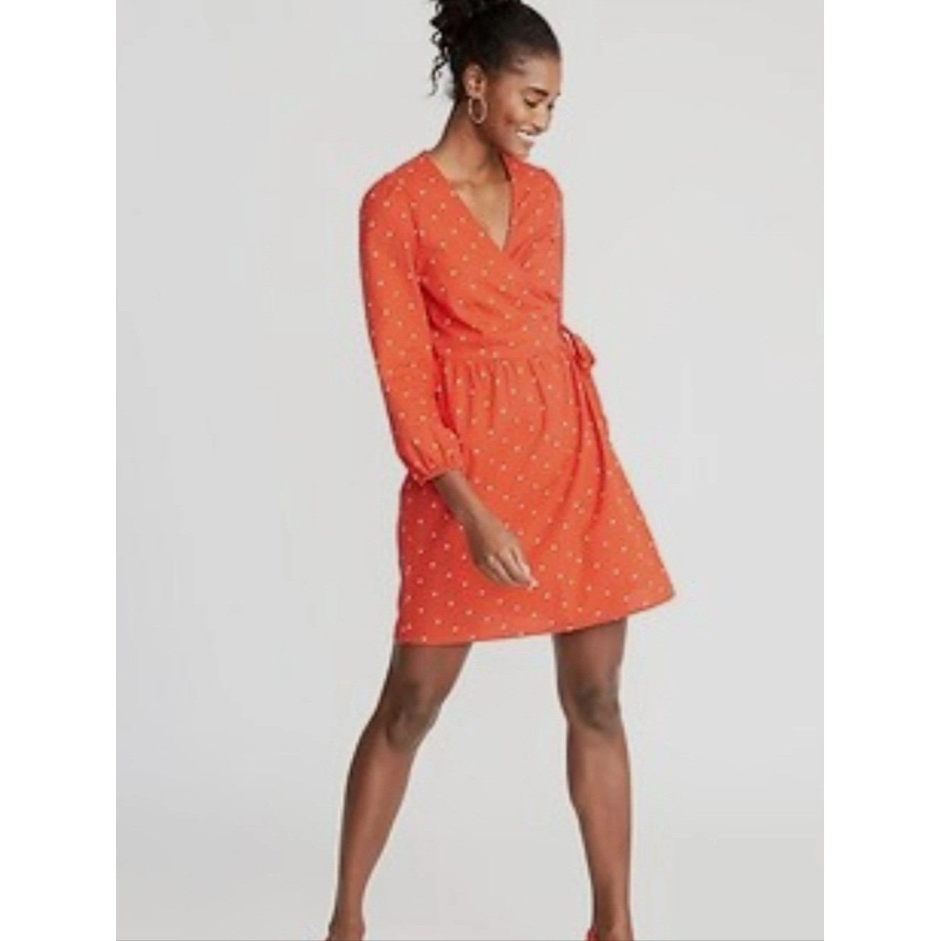 Old Navy Orange Floral Daisy Wrap Dress EUC L Boho Cottagecore Coastal Cowgirl