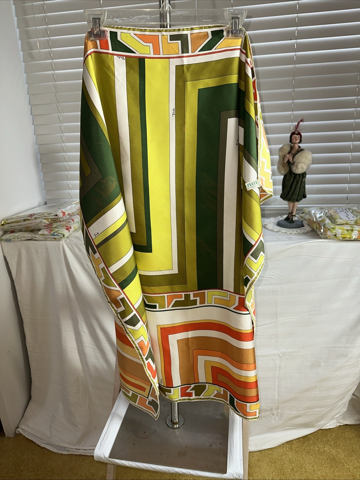 Vintage Emilio Pucci Geometric Silk Scarf Made In Italy 35 In. Square