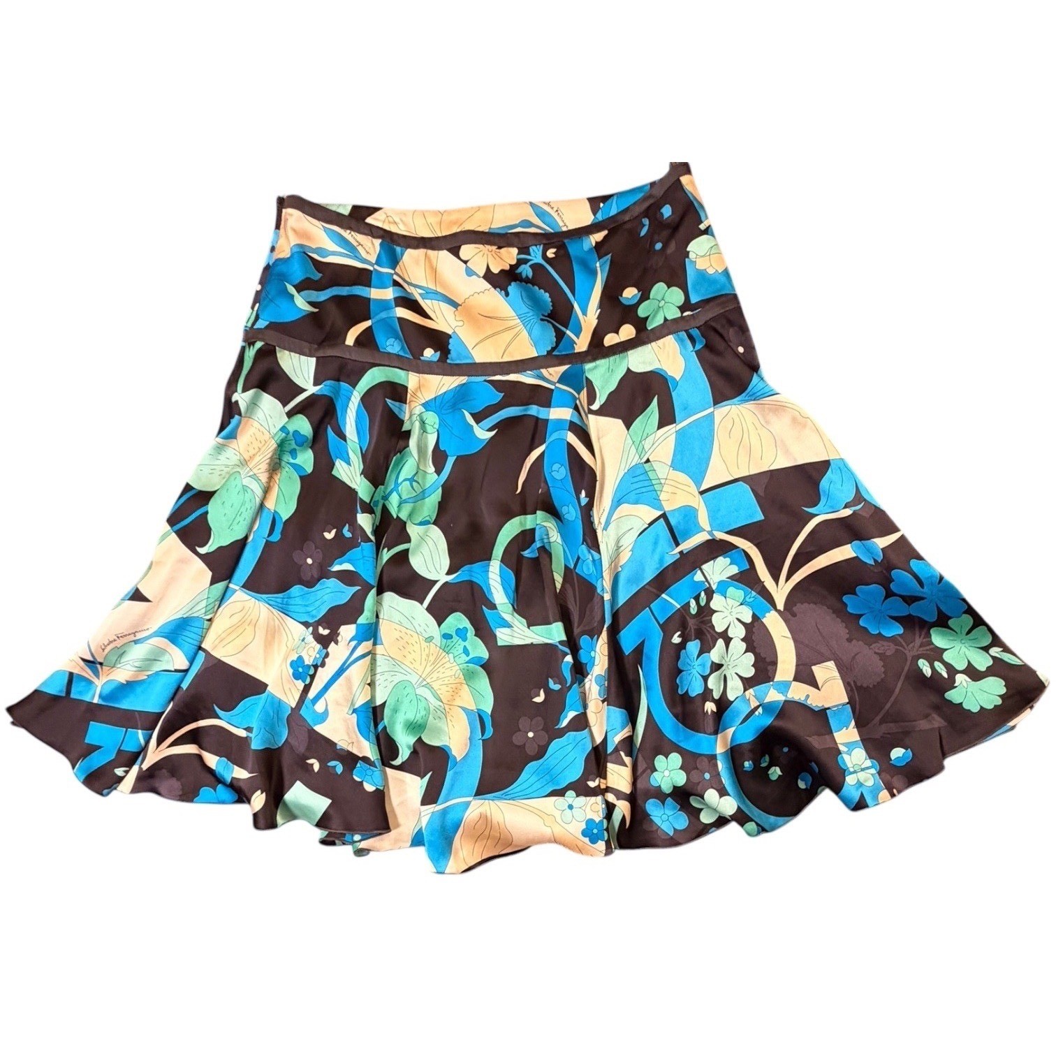 Vintage Salvatore Ferragamo Silk Midi Skirt Authenticated Blue Italy 12 Y2K