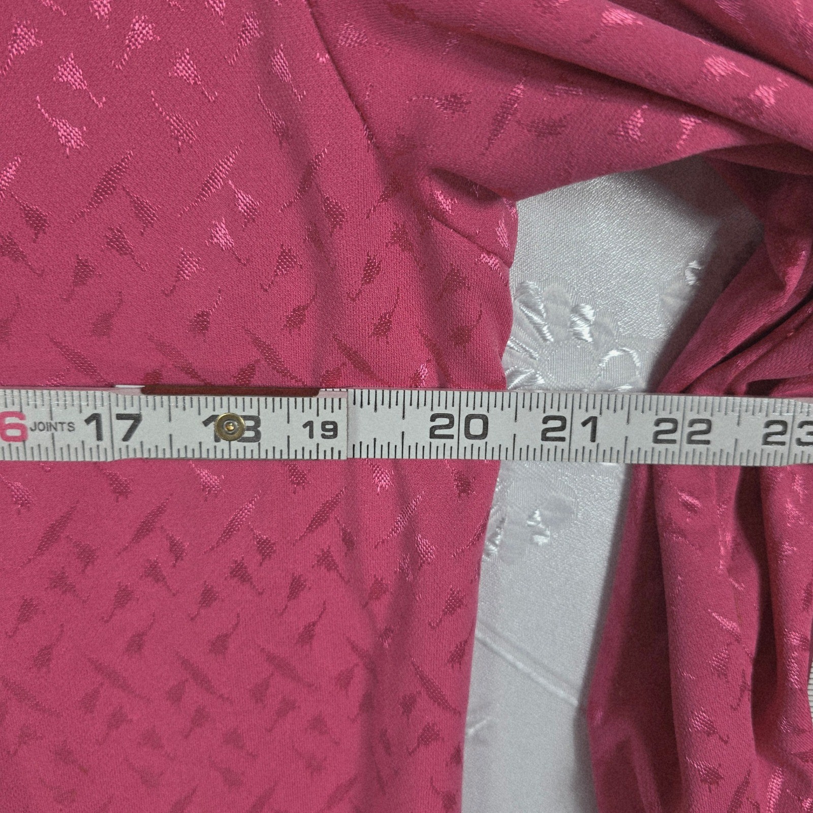 Vintage Union Made Pink Jacquard Shift Dress 3/4 Puff Sleeve Magenta Made in USA