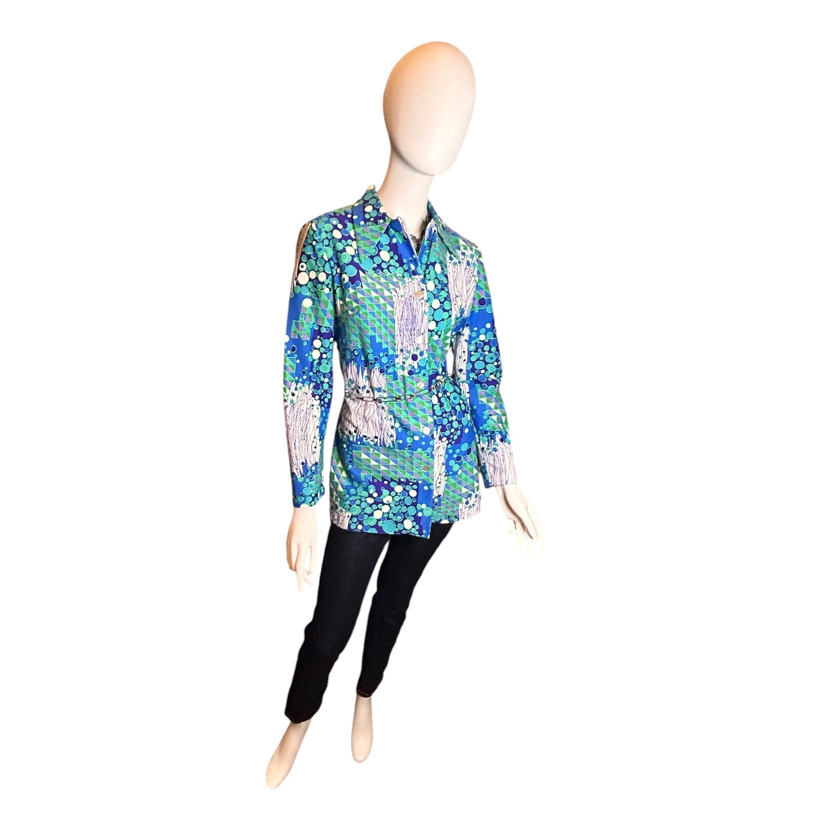 Vintage 70s Stockton Mod Blue Dagger Collar Blouse Size Vintage 14