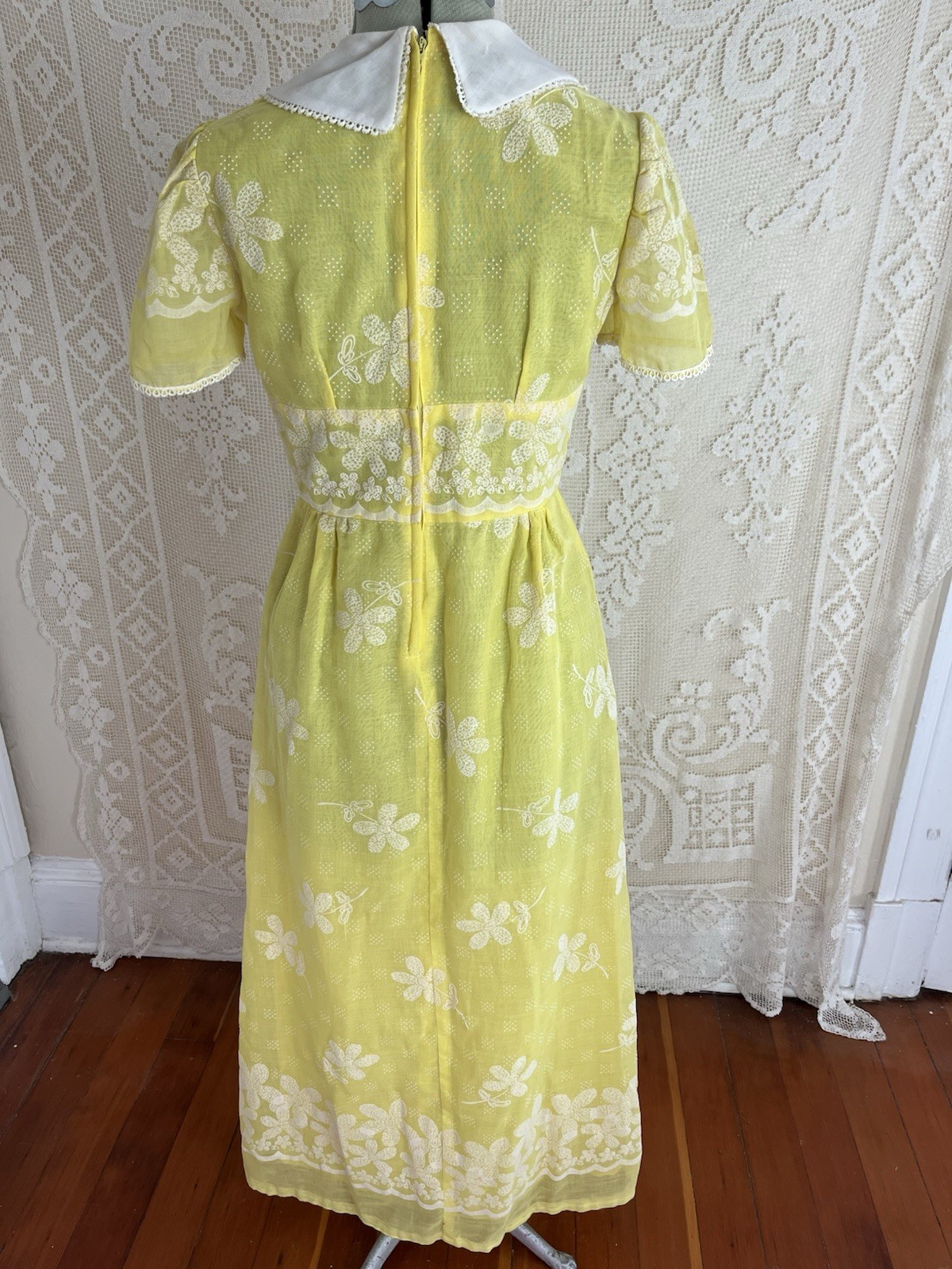 Vintage 1960s 1970s Peggy Barker Yellow Floral Shirt Dress Maxi Mod 60s 70s