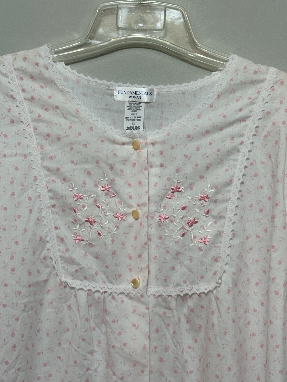 VTG 2001 Sears Fundamentals 2pc Nightgown Robe Set 1X Pink Floral