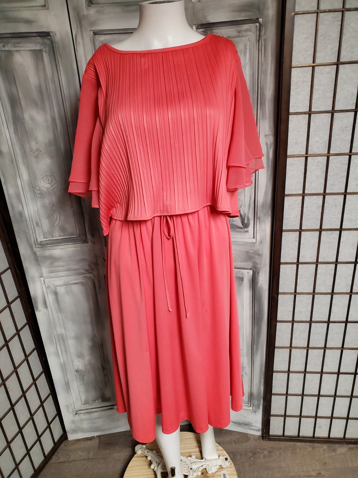 M vtg 70s Jen-Jen New York chiffon Flutter Cape Sleeve Soul Train Disco Dress