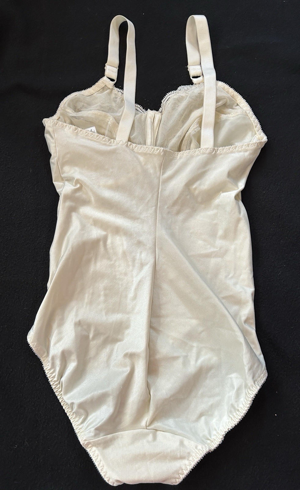 Vtg CROWN-ETTE 7917 Satin Lace Underwire Teddy Bodysuit Shapewear 38B Ivory
