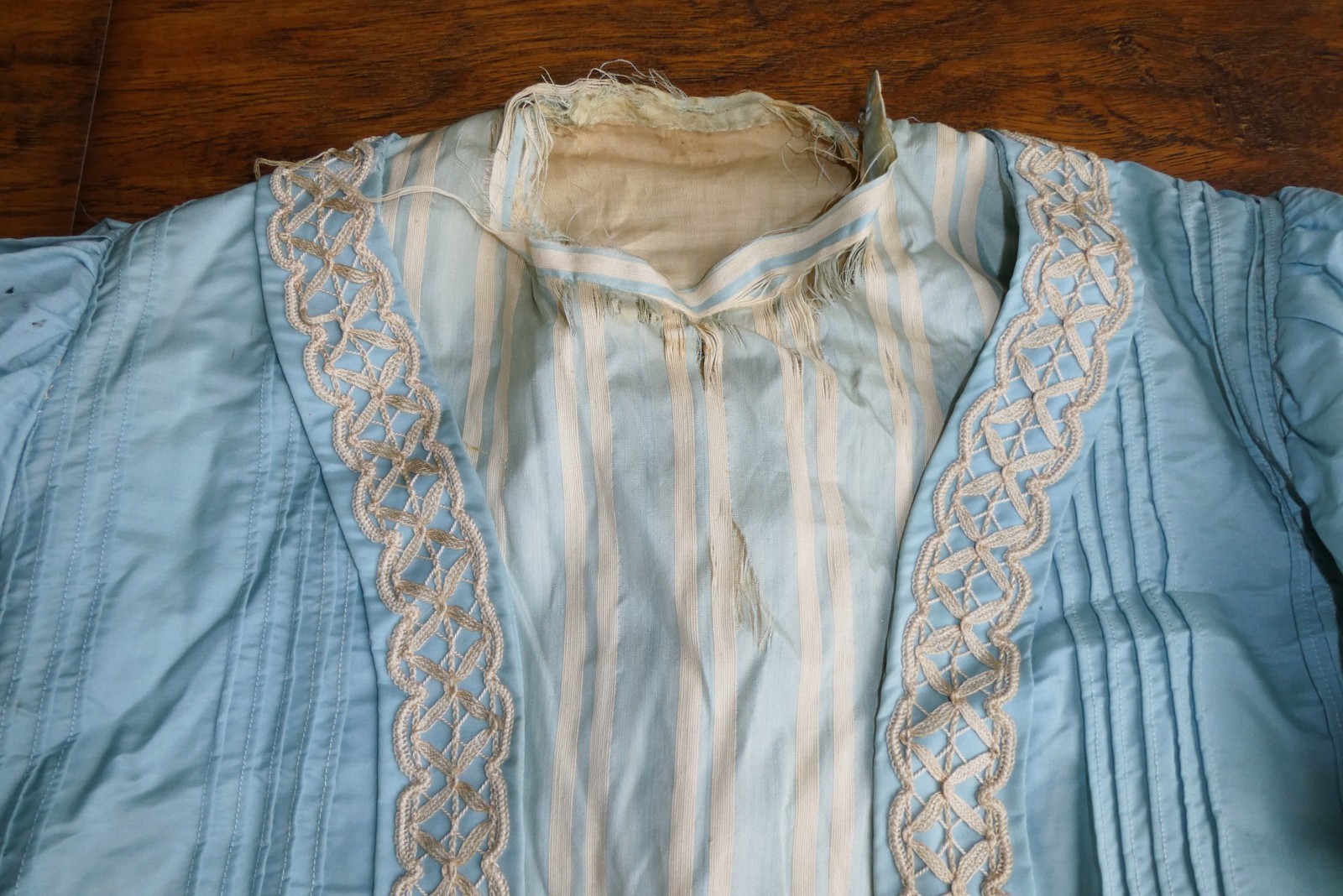Edwardian Soft Blue Silk Bodice Jacket Soutache Lace Trim 1900s As Is