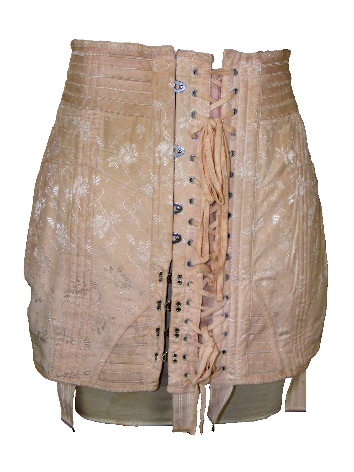 50s CHARMODE COMFORT CORSET PEACH DAMASK TIE FRONT COTTON RAYON VINTAGE CORSET L