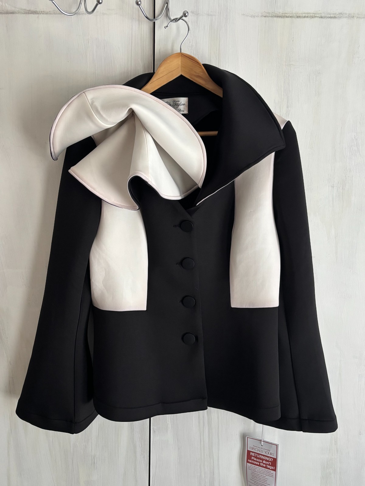 NWT Vintage 1980s Tally Taylor Avant Garde Scuba Blazer Jacket Black White 12