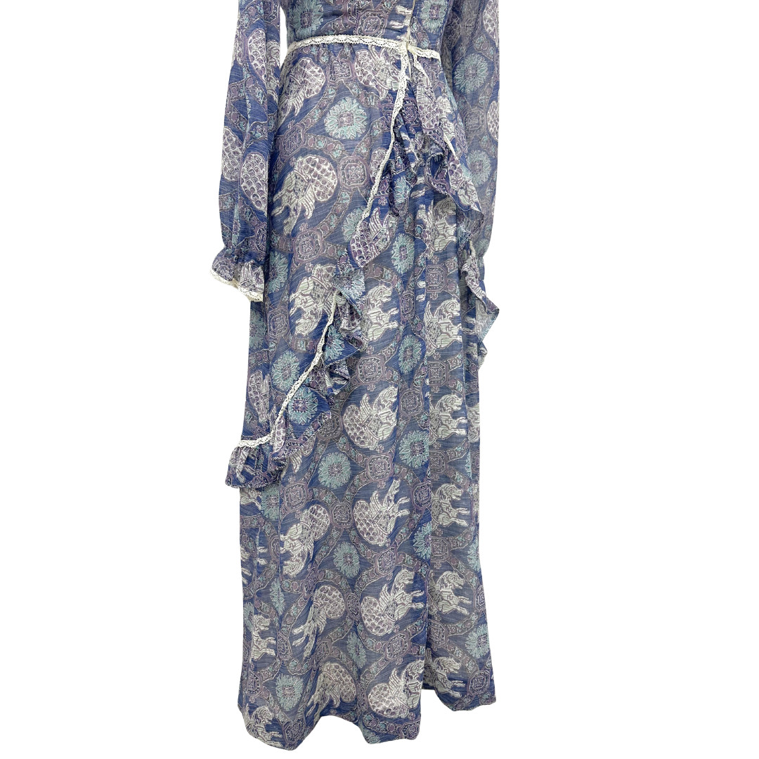 Vintage 1970s This Is Yours Novelty Mythical Creature Ruffle Cottagecore Dress