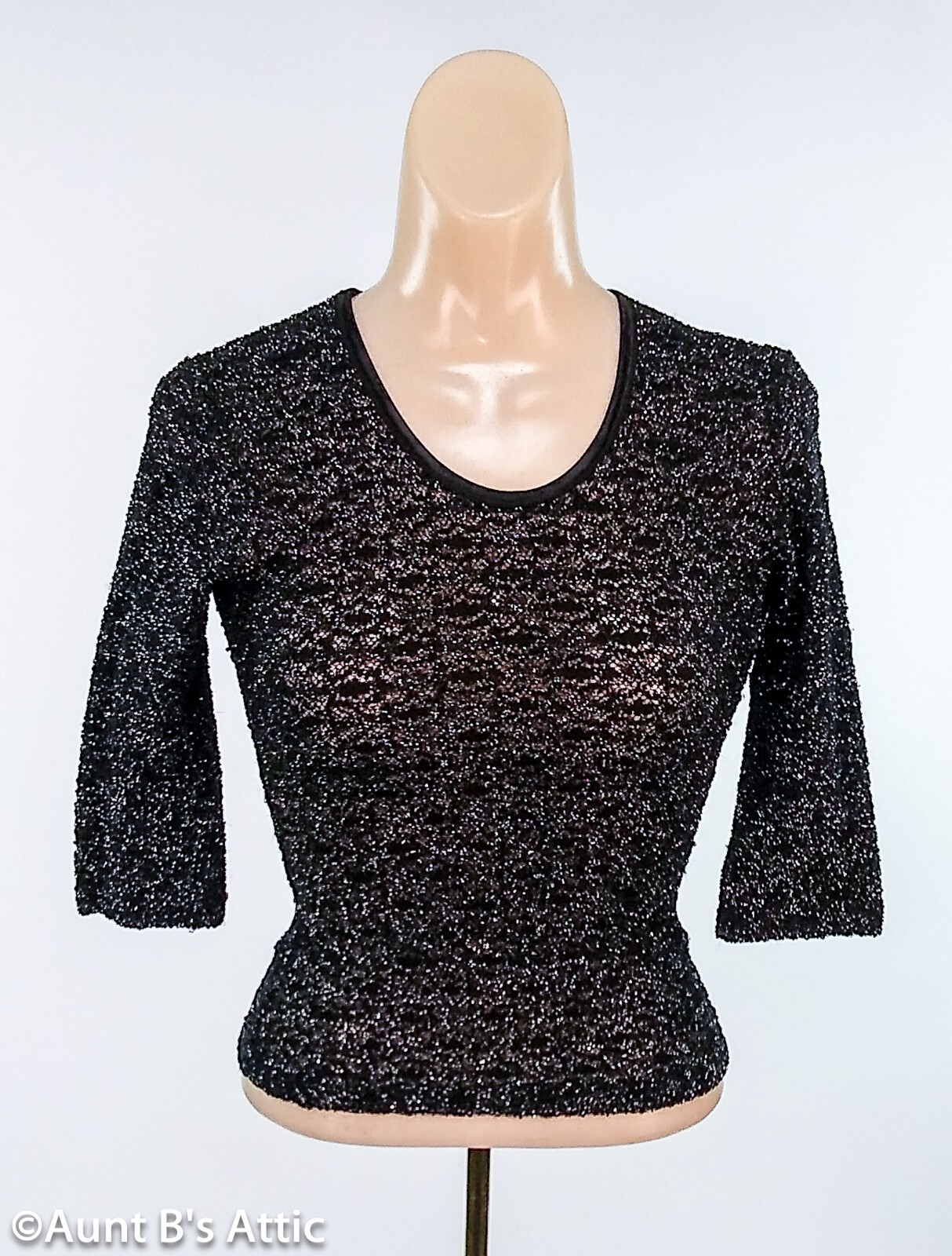 Holiday/Special Occasion Vintage 80&rsquo;s Black/Silver Stretch Sparkle Knit Top XS/S