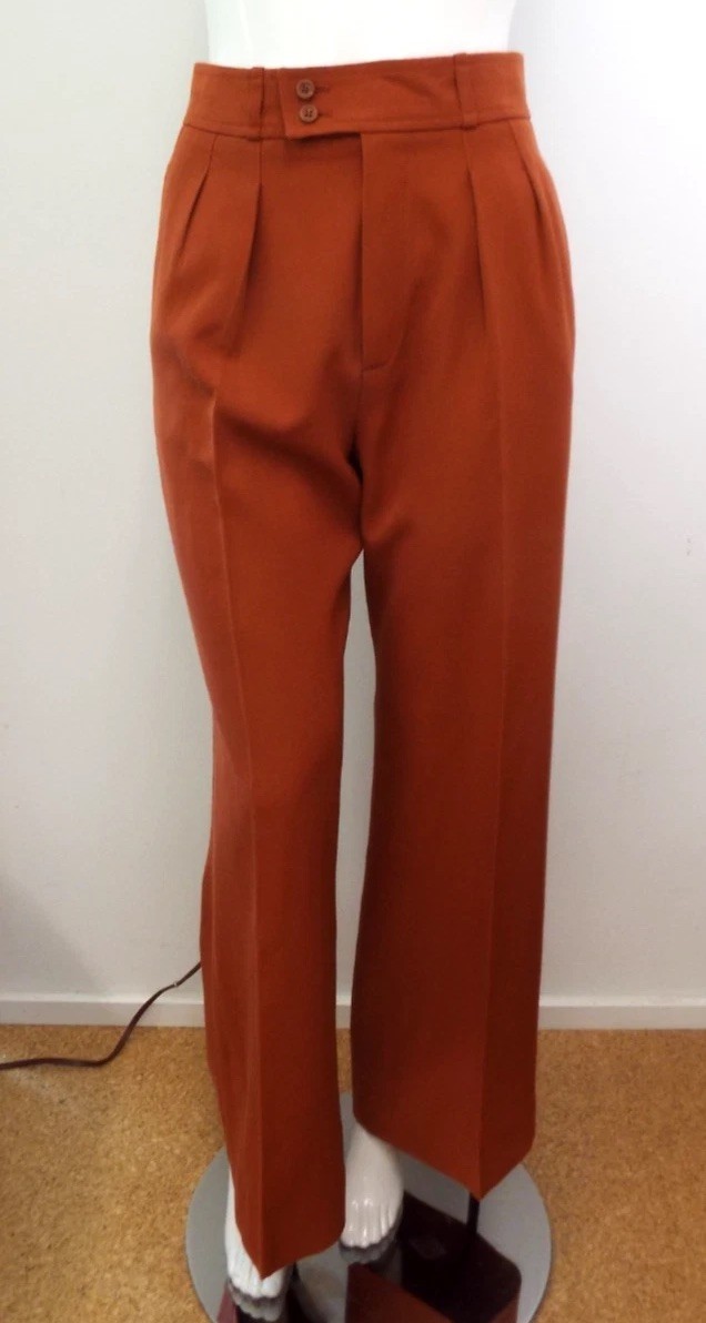 VTG 1970s Yves Saint Laurent Rive Gauche Rust Brown Wool Pants Wide Trousers YSL