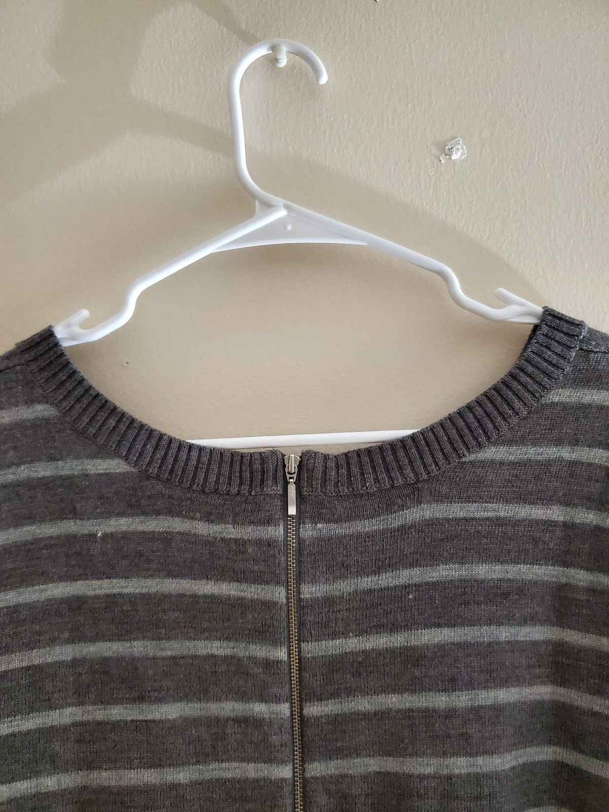 Max Studio Merino Wool Gray Stripe Sweater