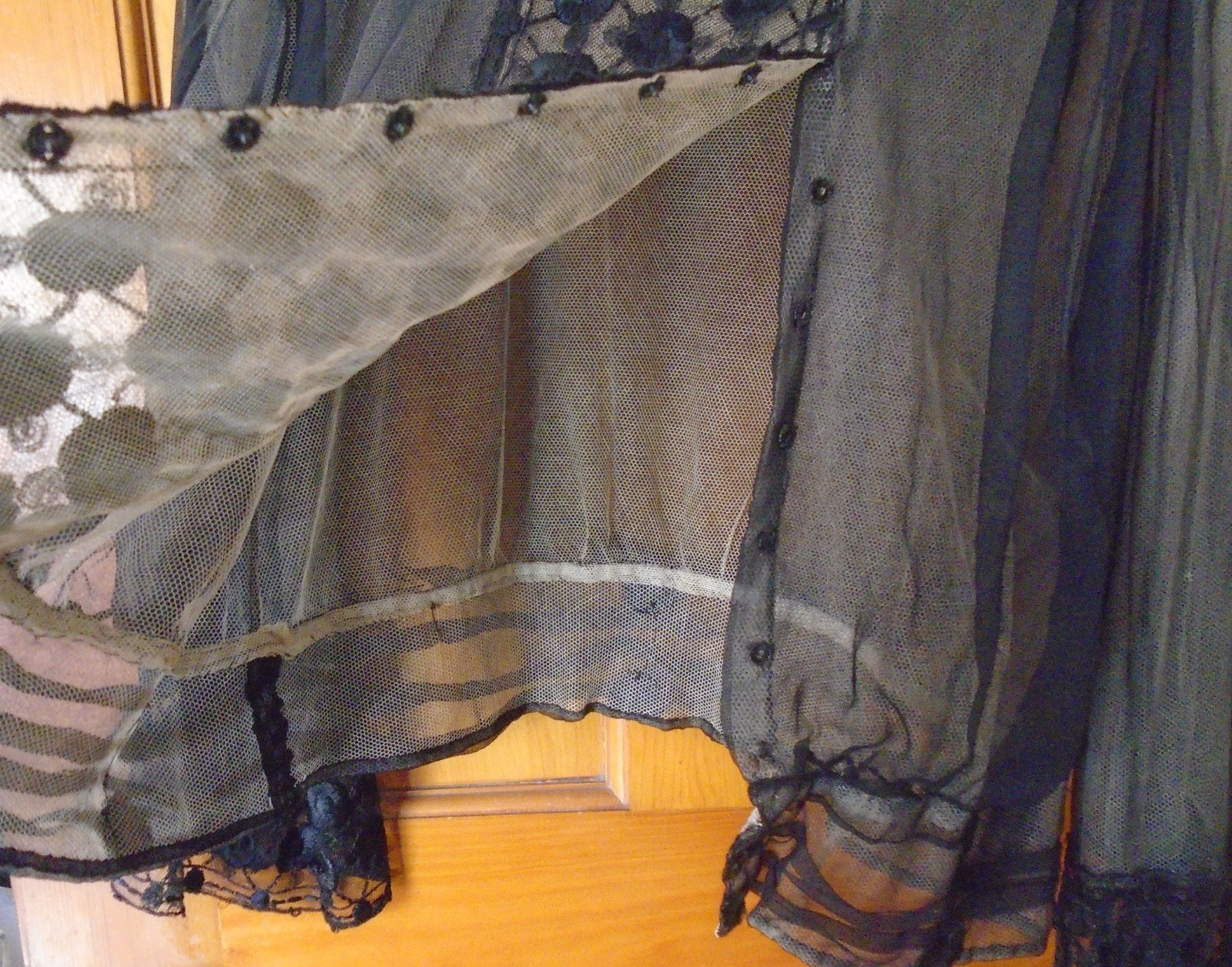ANTIQUE 1910&rsquo;s 20&rsquo;s EDWARDIAN BLACK SHEER MESH BLOUSE LINED SOUTACH TRIM Sz S-M