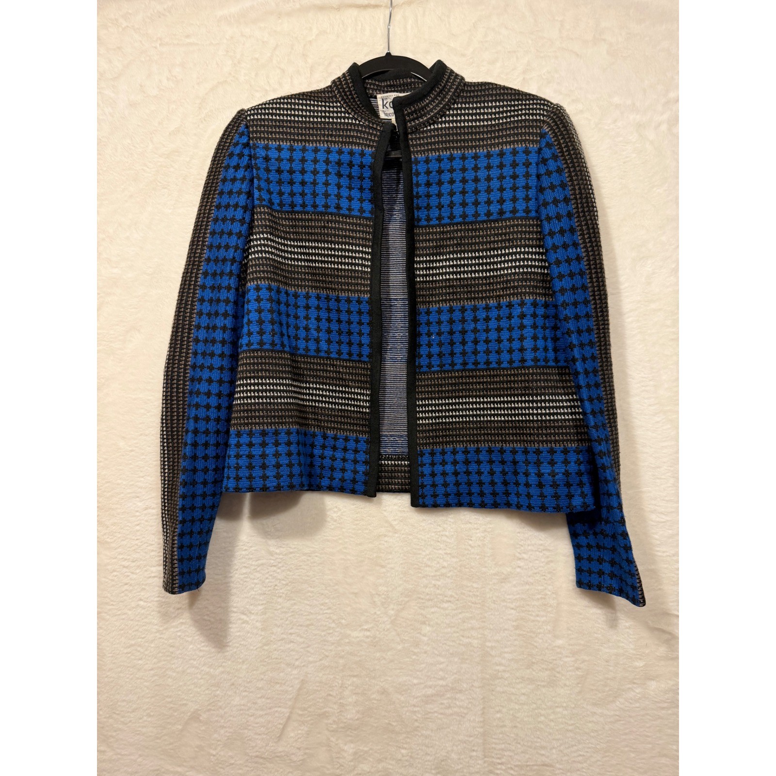 Vintage Kohler Collection Tricoville London Striped Knit Jacket Blue Black Sz 10