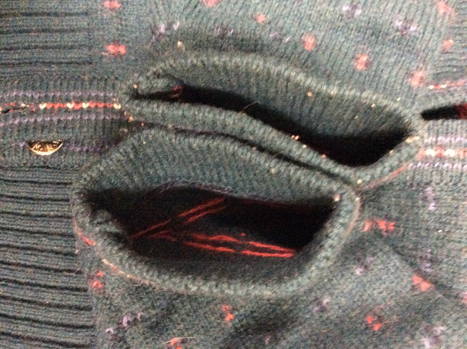 Eddie Bauer Wool Blend Cardigan Sweater M Dark Green Teal Red birdseye vintage