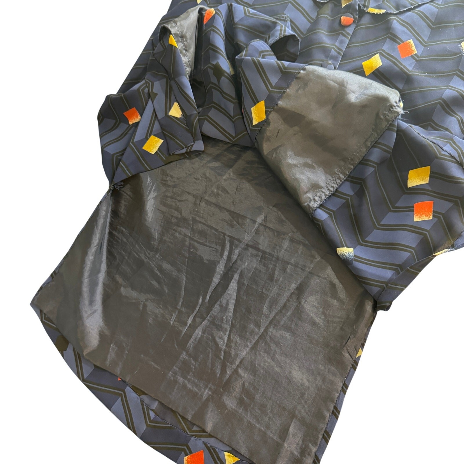 Vintage 80s Geometric Optical Illusion Tunic Blouse Sheer Chiffon Side Slits Top