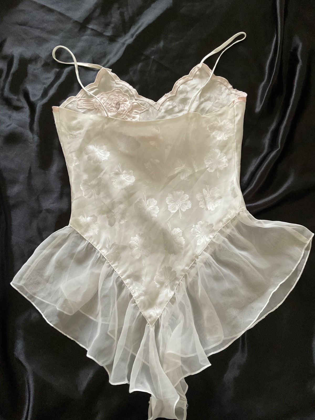 Vtg. Victoria’s Secret White Satin Bodysuit Teddy Chiffon Bridal Nightie Teddie