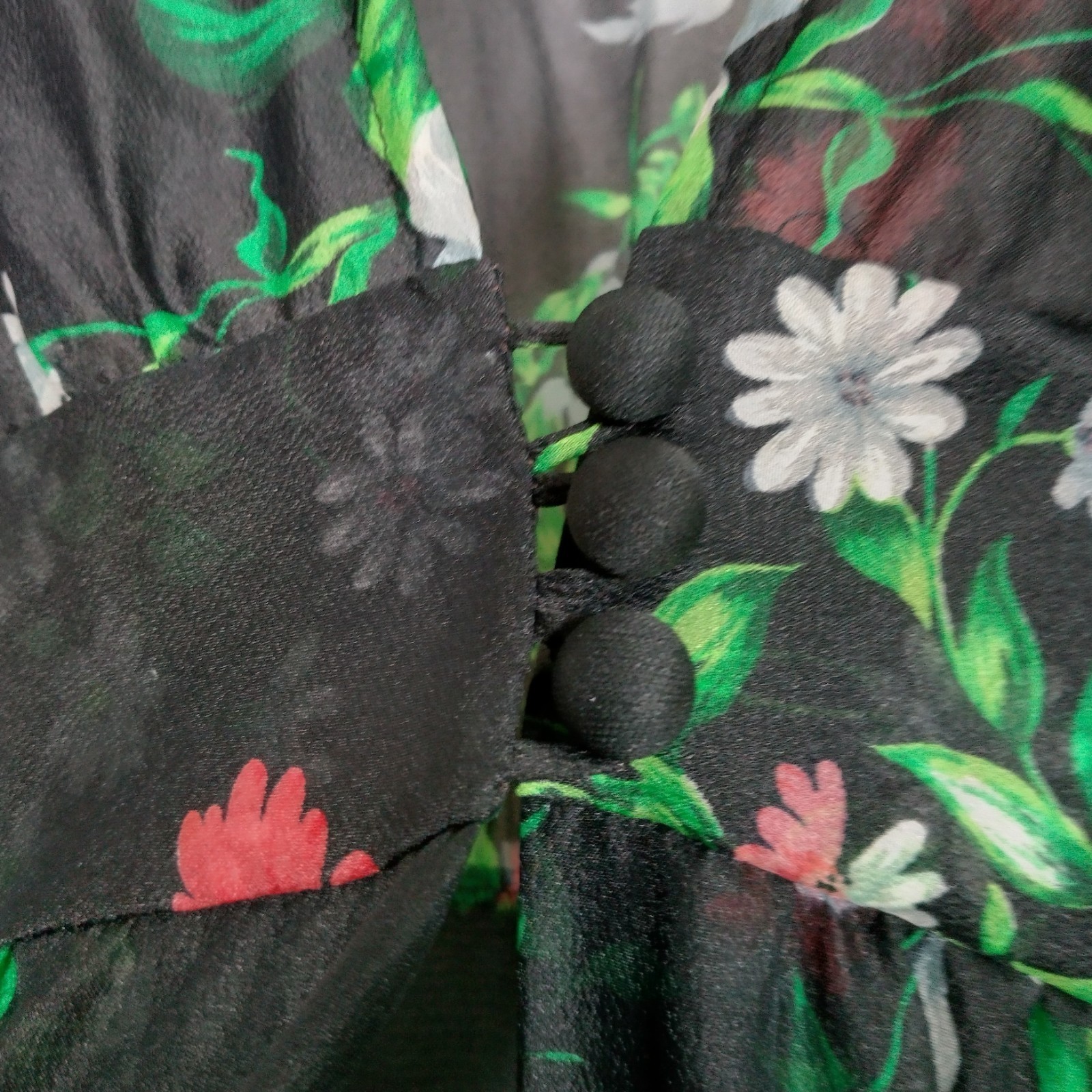 Vintage 1970s Sheer Dress Robe Size 5-6 Black Daisy Floral Hippie Boho