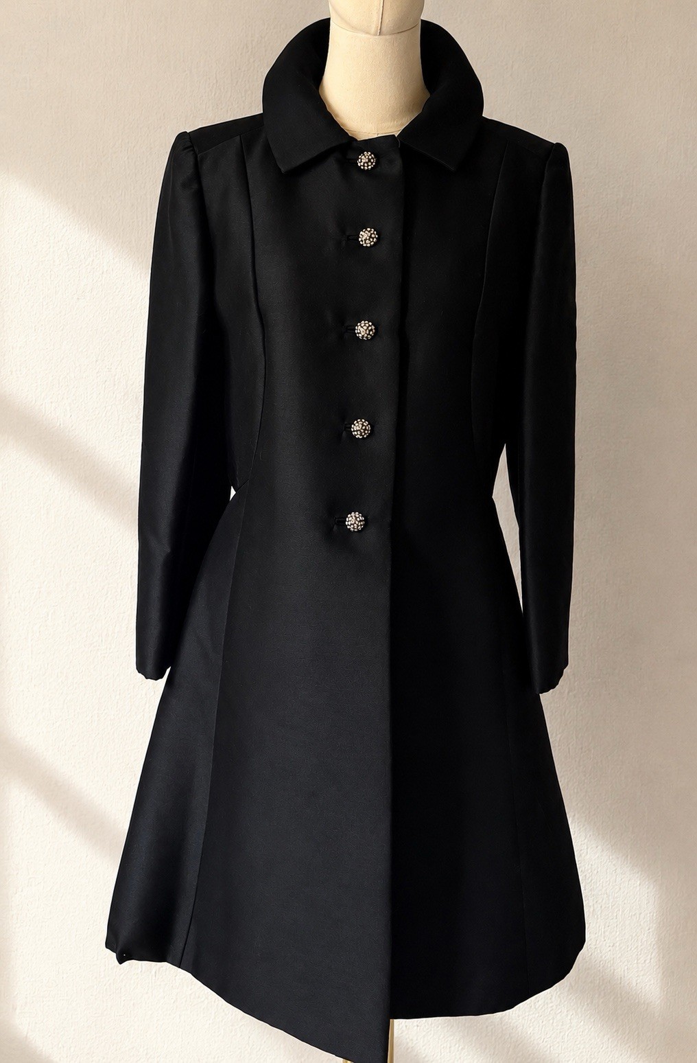Vintage Natalie Collett Boutique Couture Black Coat Silk Shantung Pink Lining