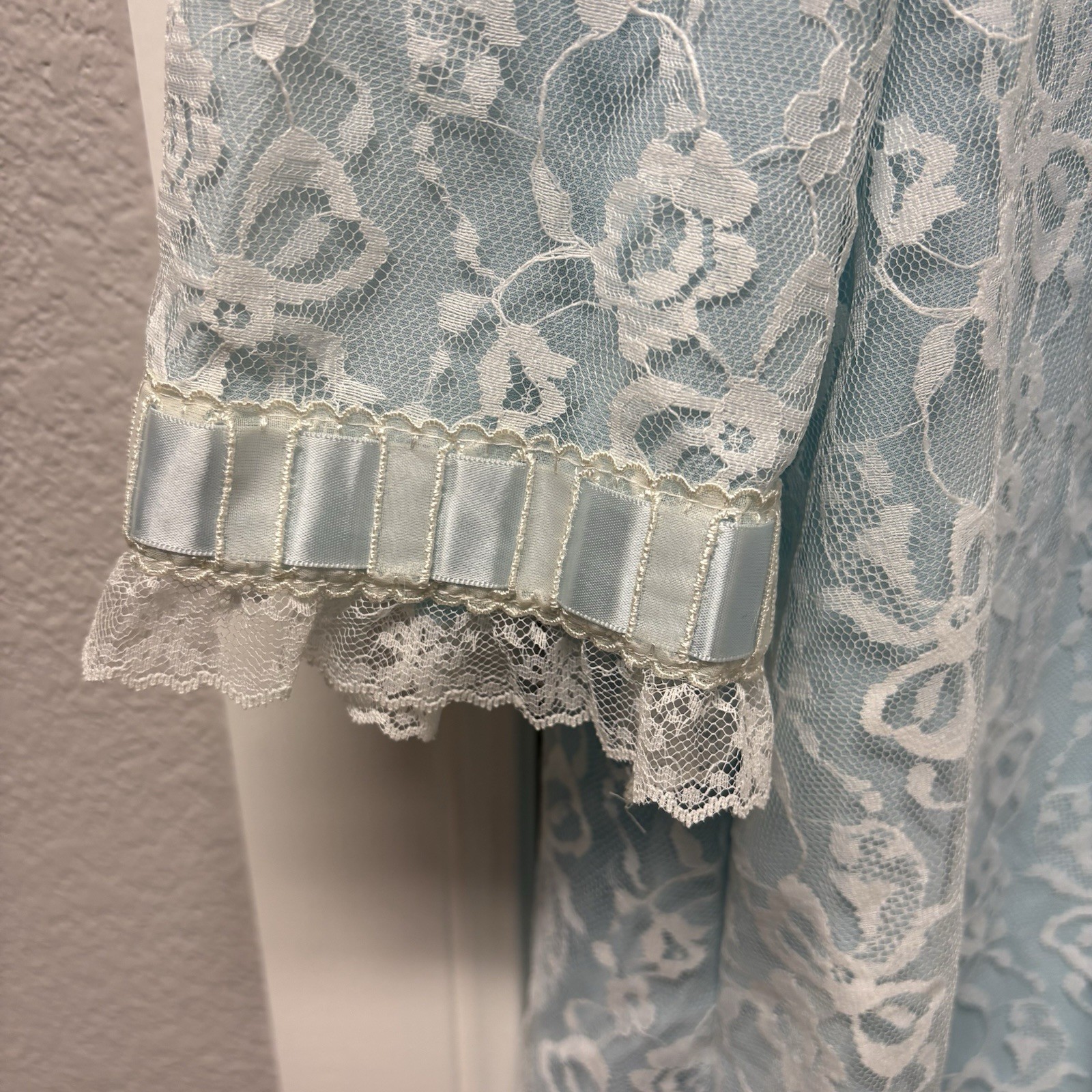 Vintage Odette Barsa Peignoir Robe Gown Powder Blue Lace Overlay Medium NWT
